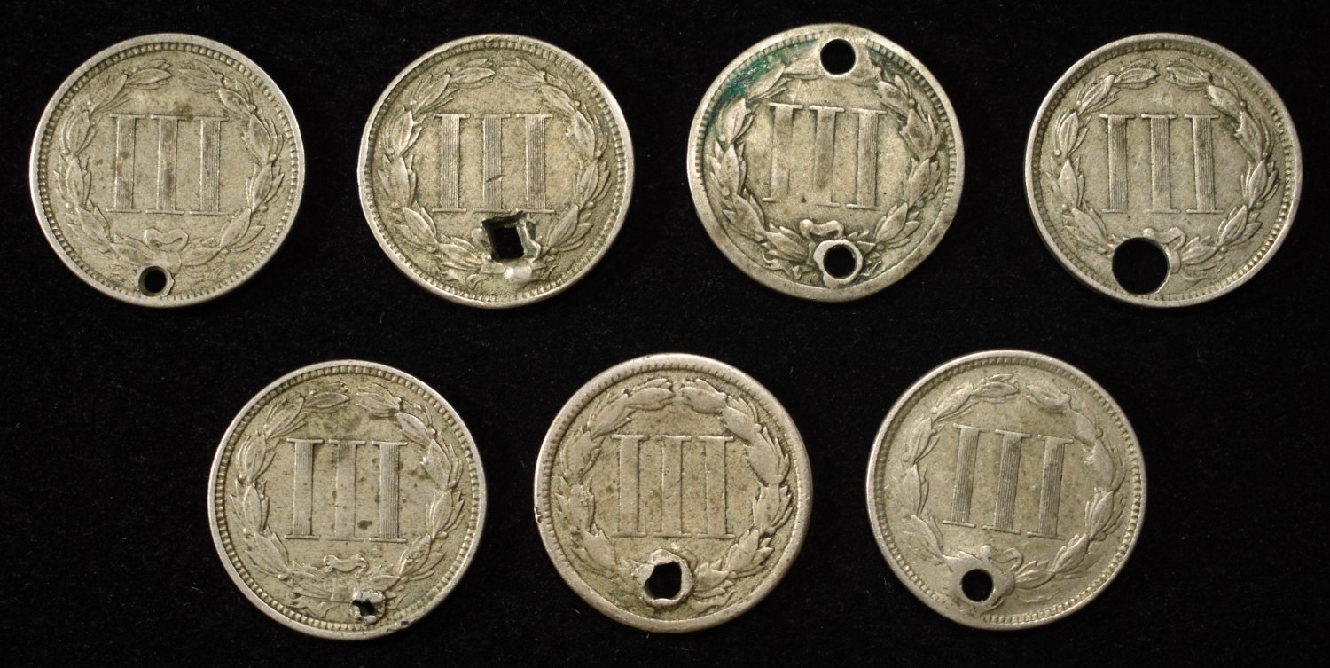 (7) THREE-CENT NICKELS DAMAGED