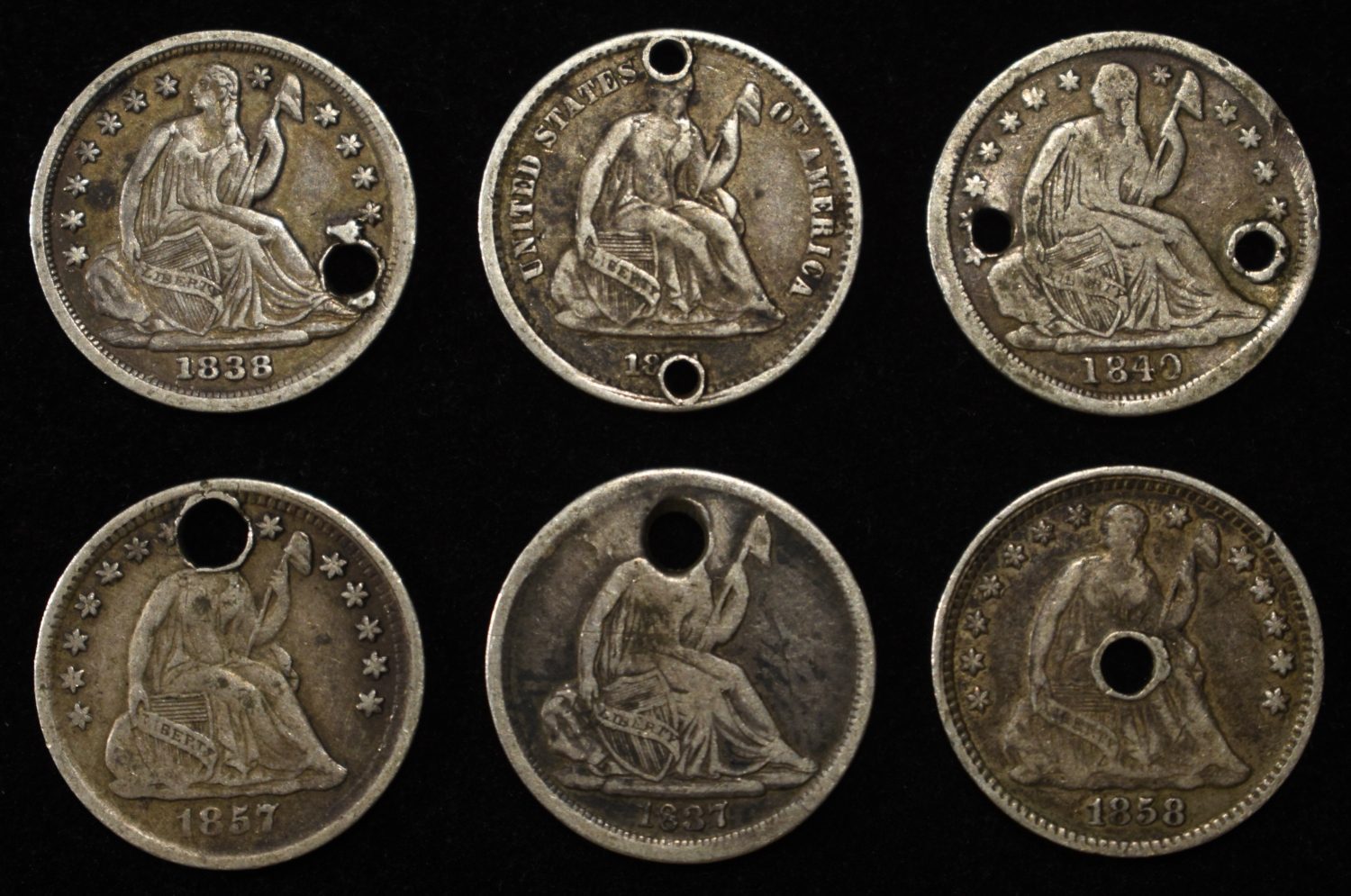 (6) LIBERTY SEATED HALF DIMES DAMAGED