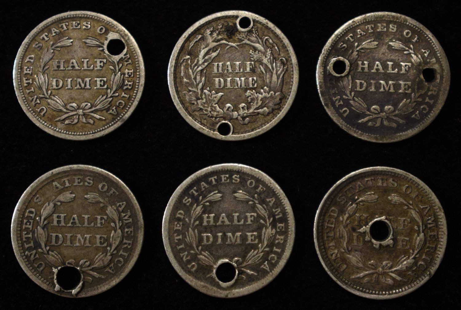 (6) LIBERTY SEATED HALF DIMES DAMAGED
