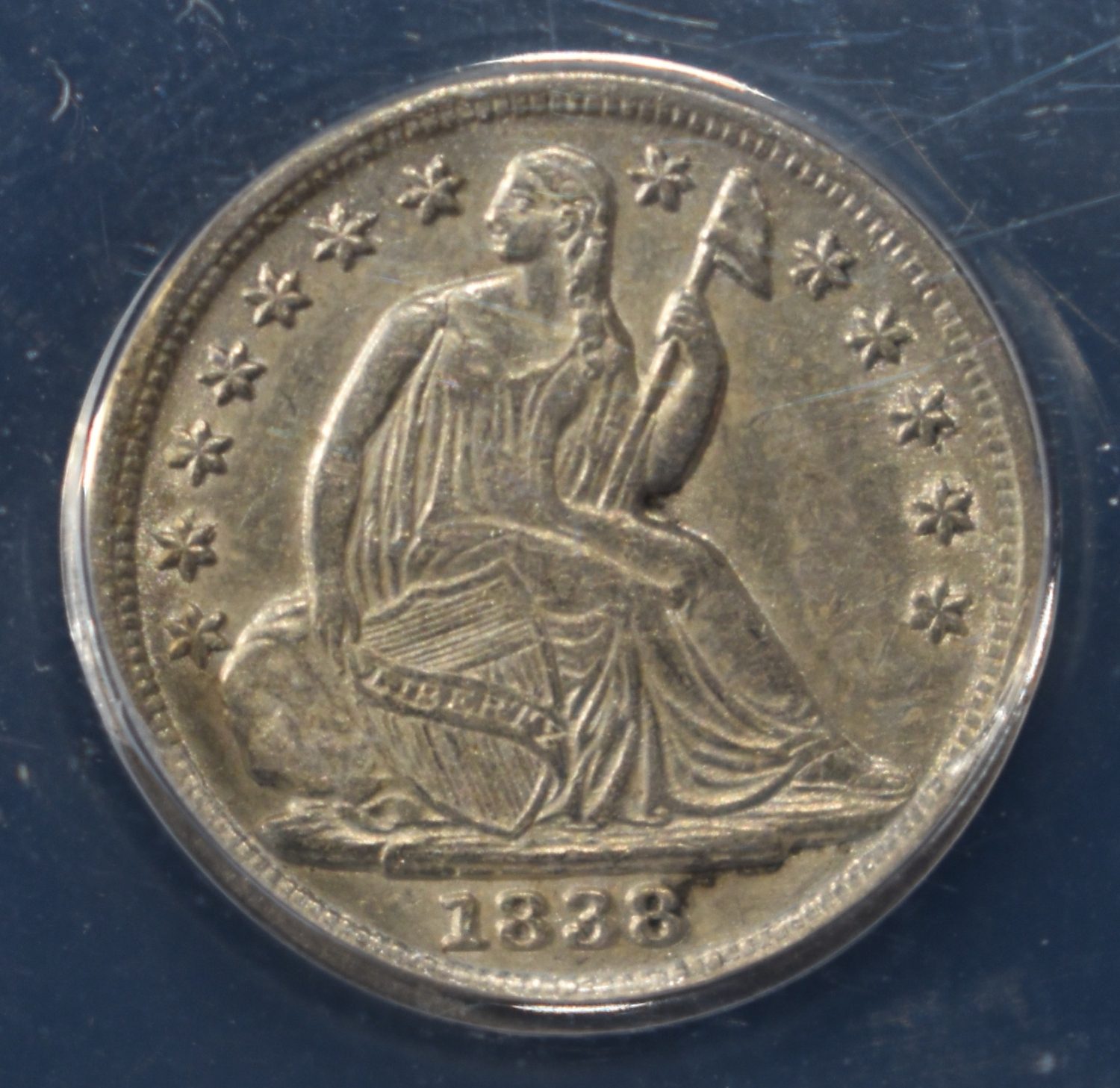 1838 LIBERTY SEATED HALF DIME ANACS AU50 DETAILS