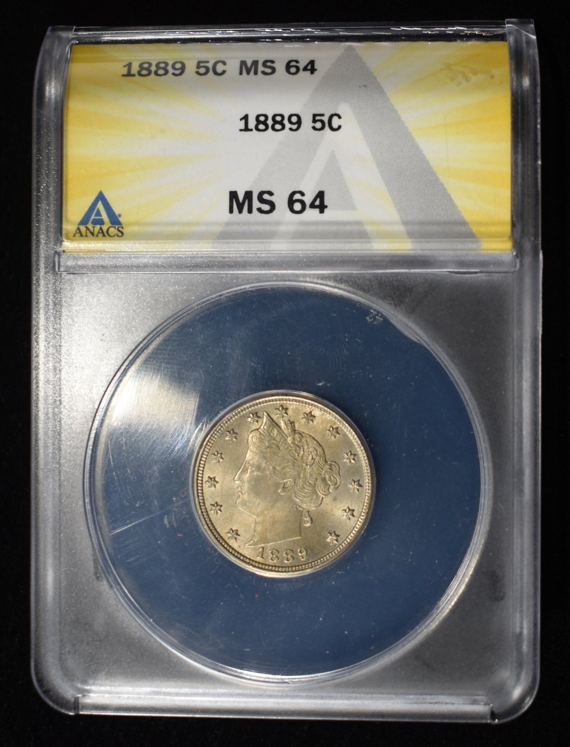 1889 'V' NICKEL ANACS MS64