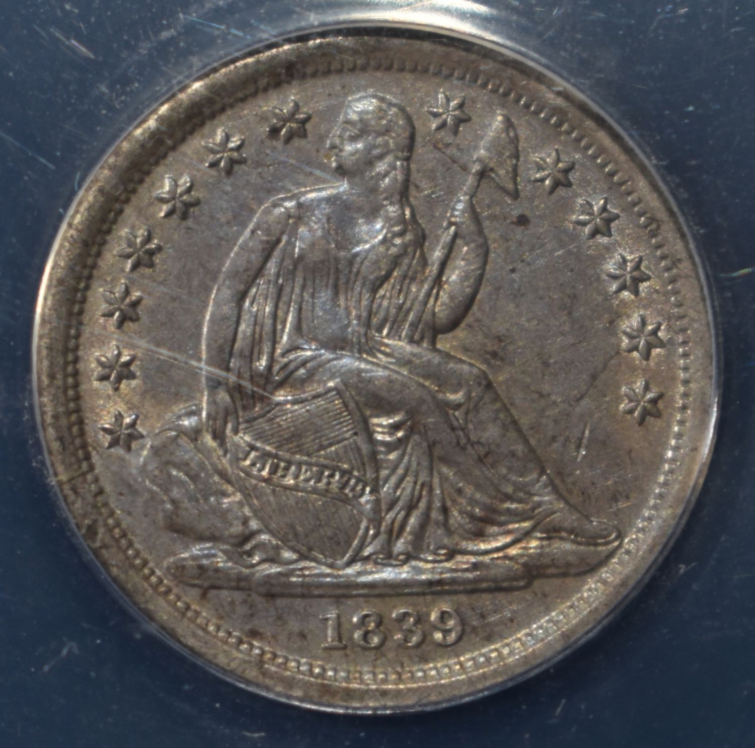 1839 LIBERTY SEATED DIME ANACS AU55