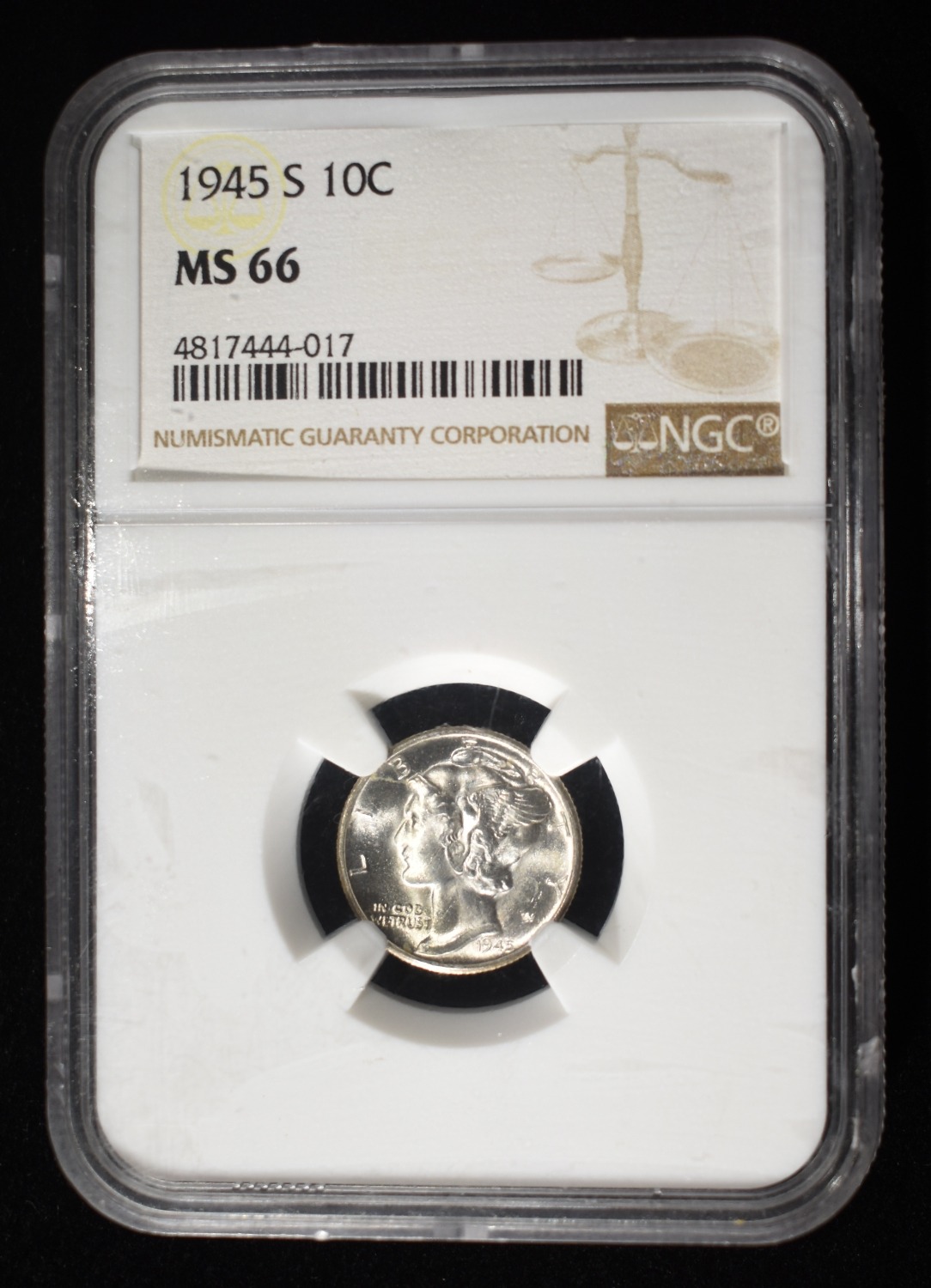1945-S MERCURY DIME NGC MS66