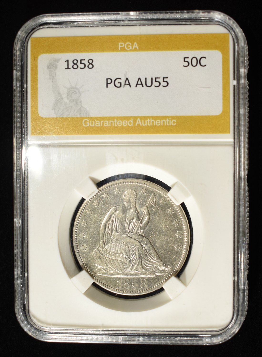1858 LIBERTY HALF DOLLAR PGA AU/BU