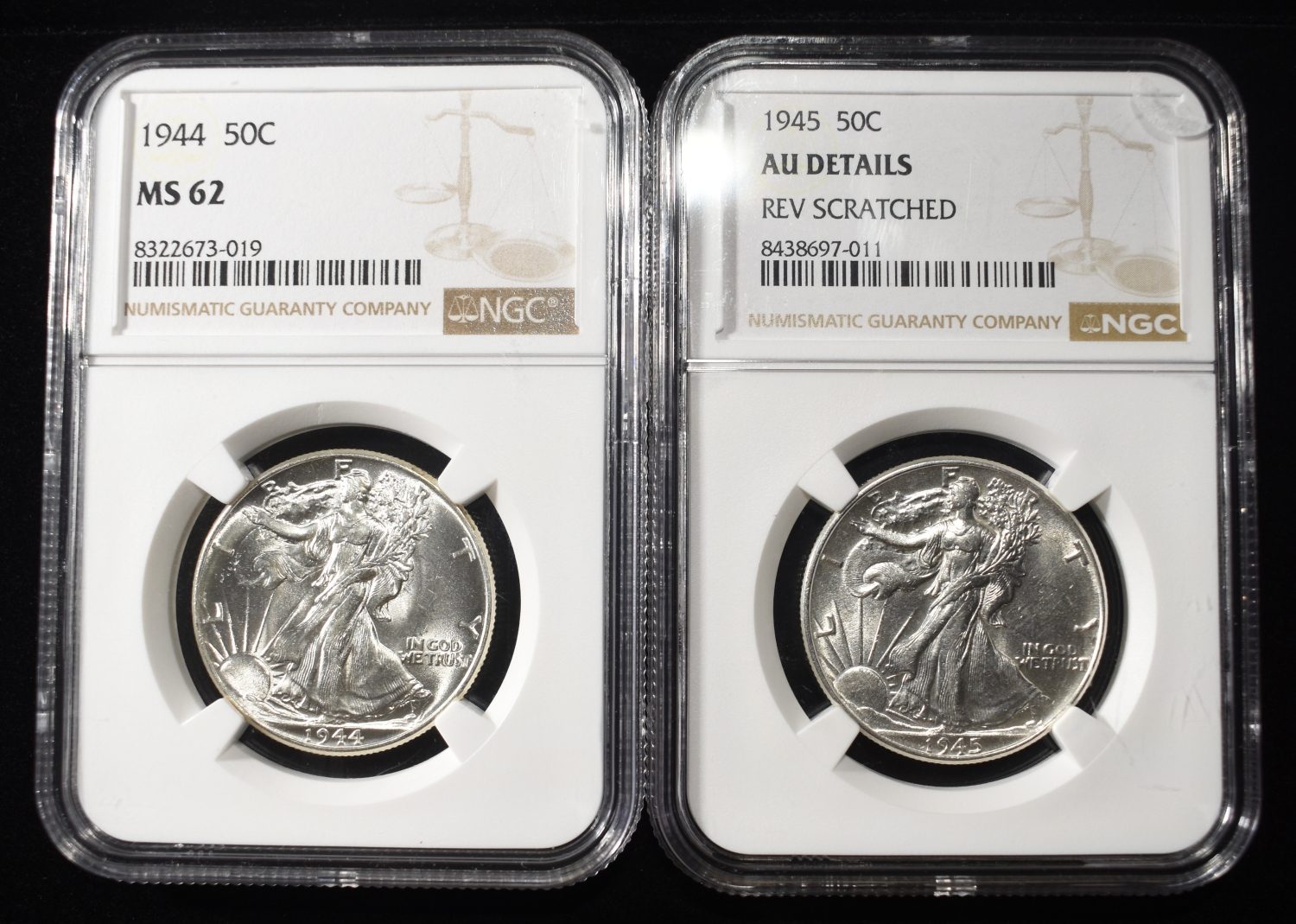 1944 & 1945 WALKING LIBERTY 50C NGC MS62-AU