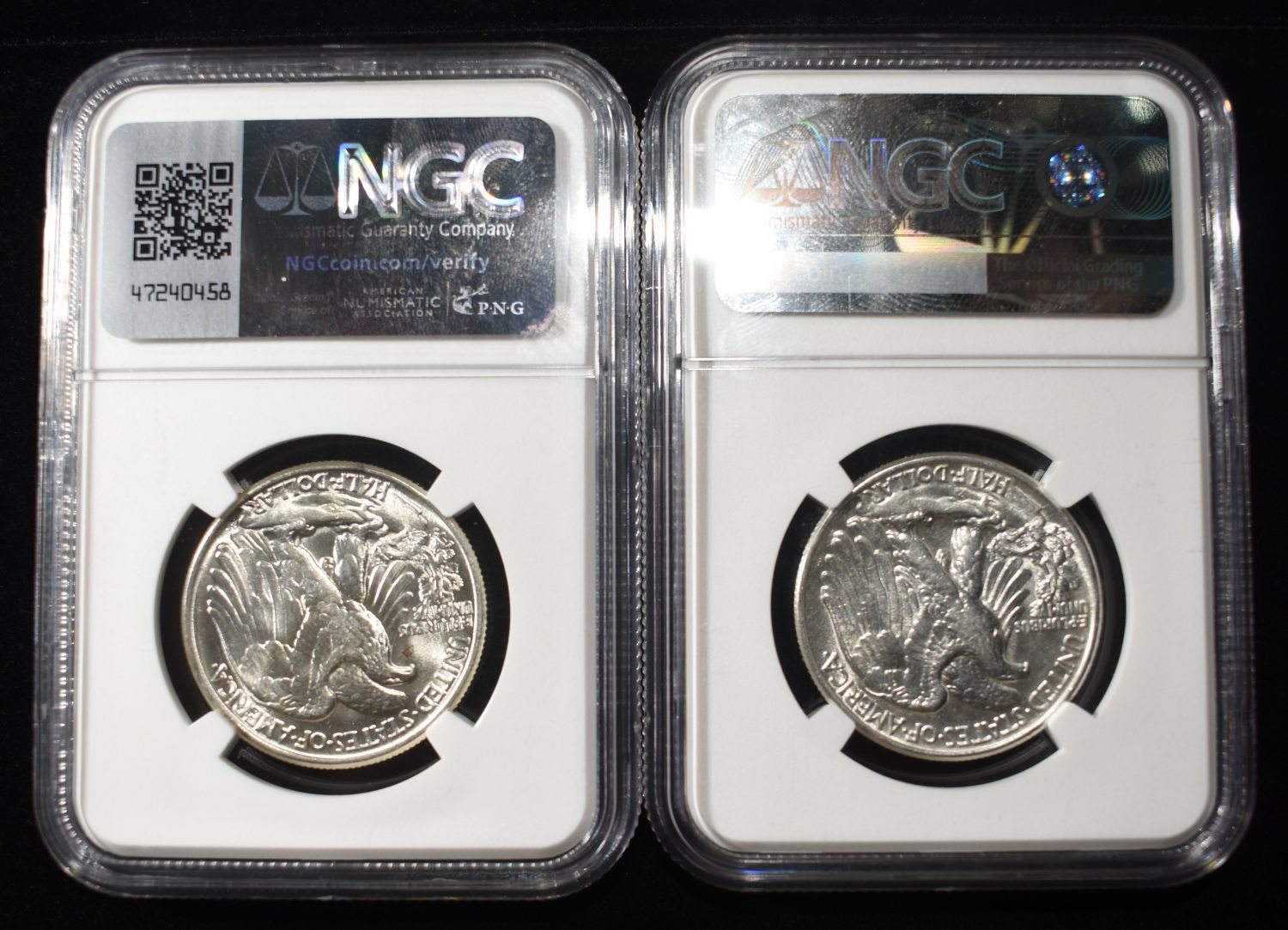 1944 & 1945 WALKING LIBERTY 50C NGC MS62-AU