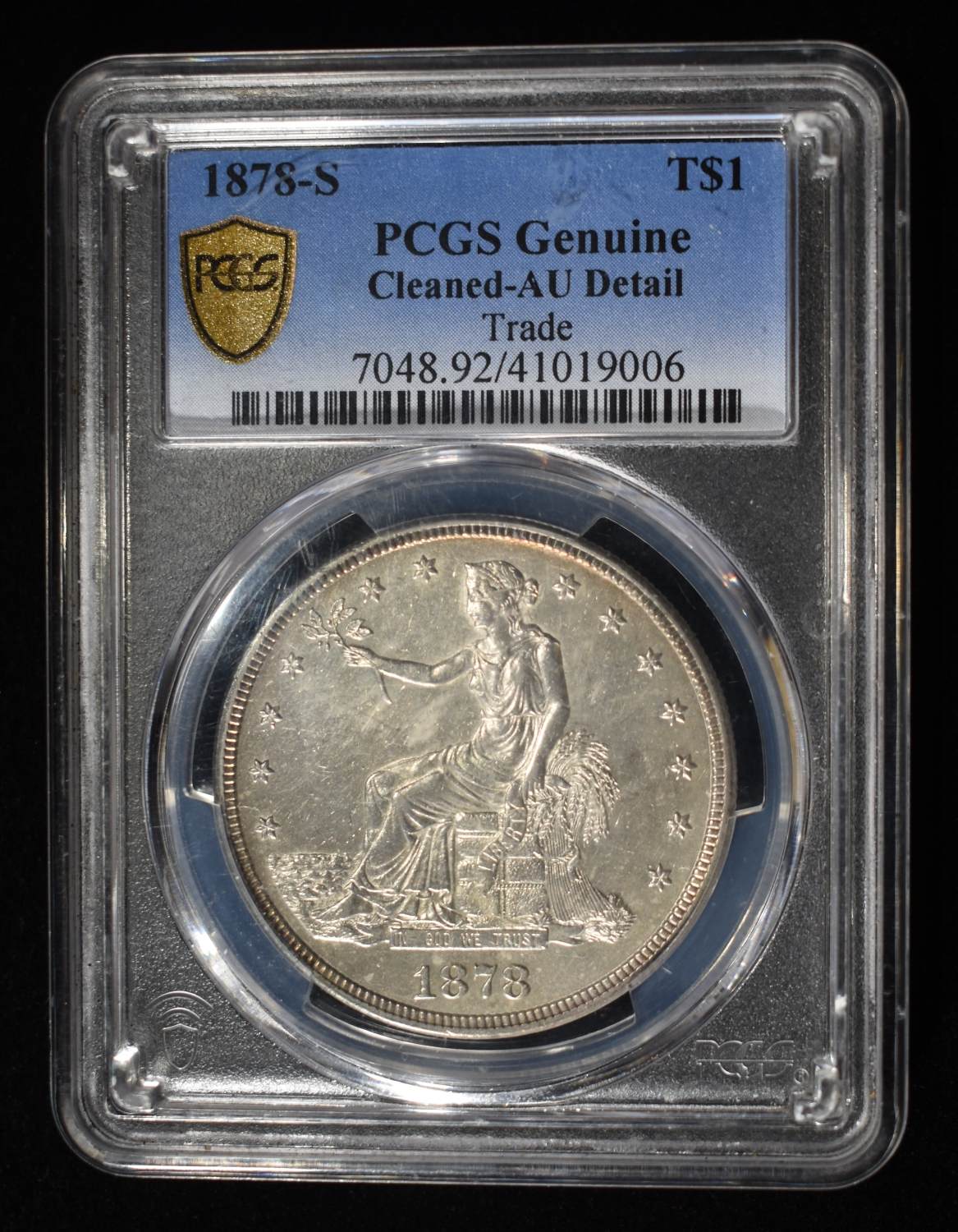 1878-S TRADE DOLLAR PCGS GENUINE CLEANED-AU DETAIL