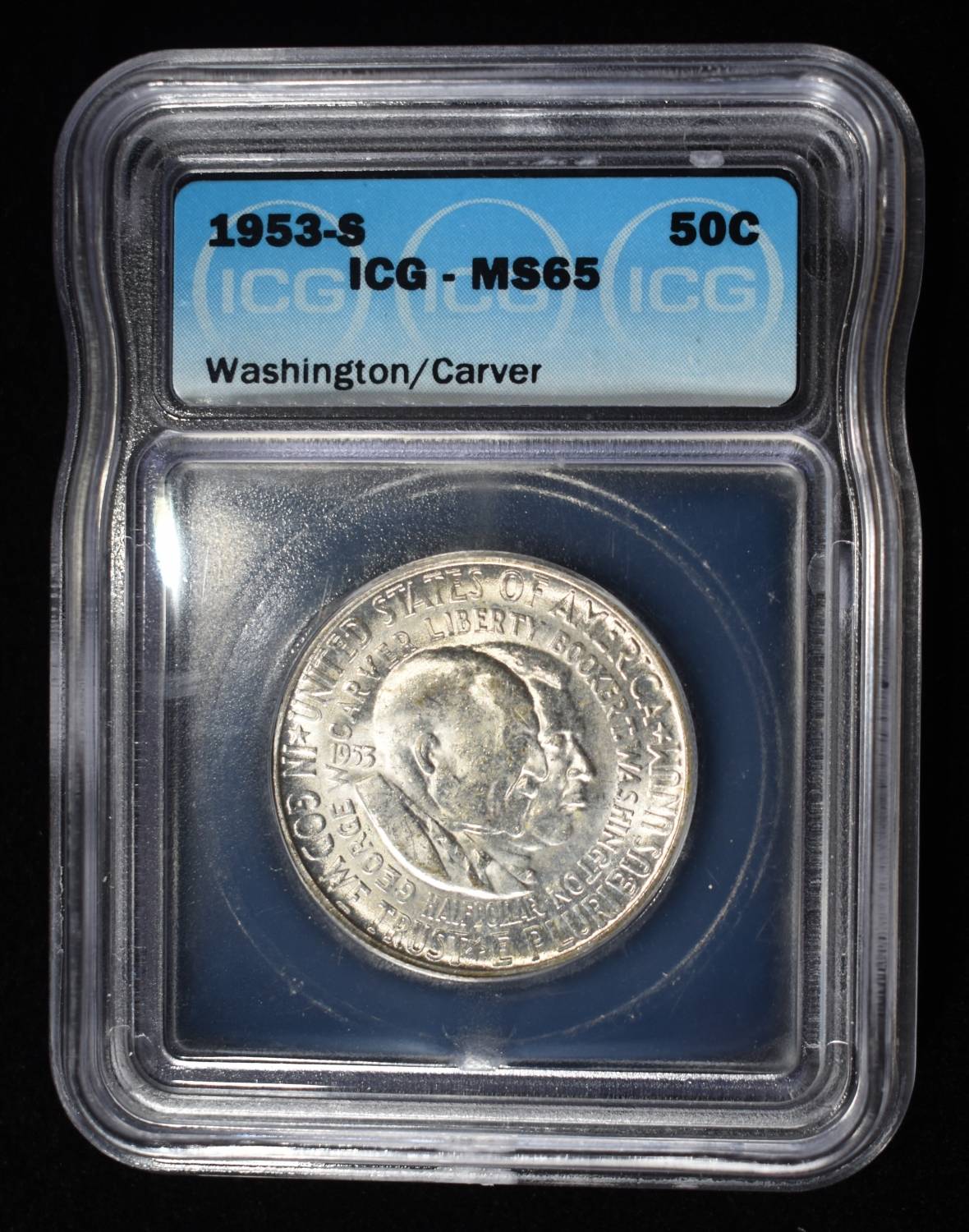 1953-S 50C COMMEM WASHINGTON/CARVER ICG MS65