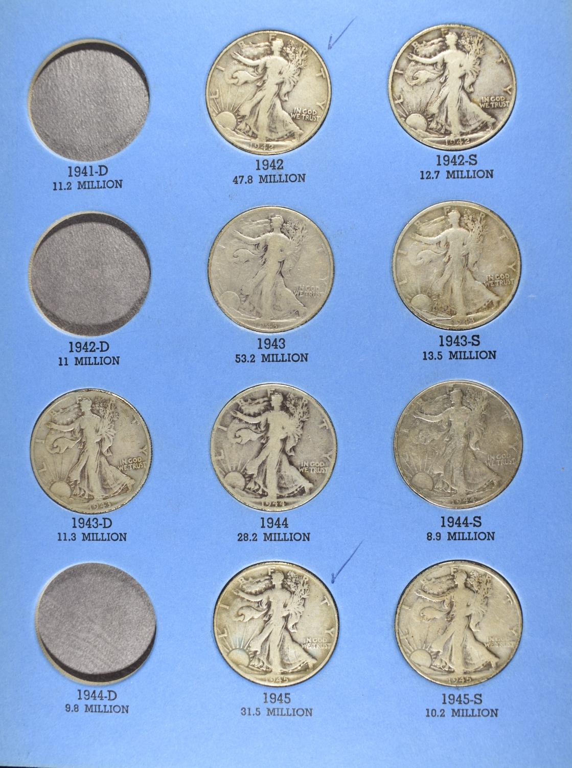 1937-1947 WALKING LIBERTY 50c WHITMAN ALBUM