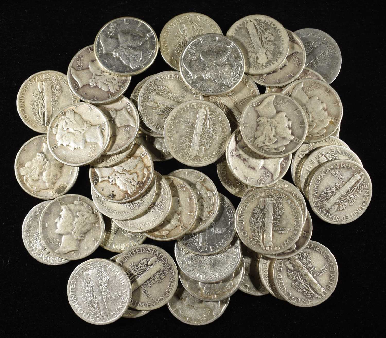 (50) 90% SILVER MERCURY DIMES