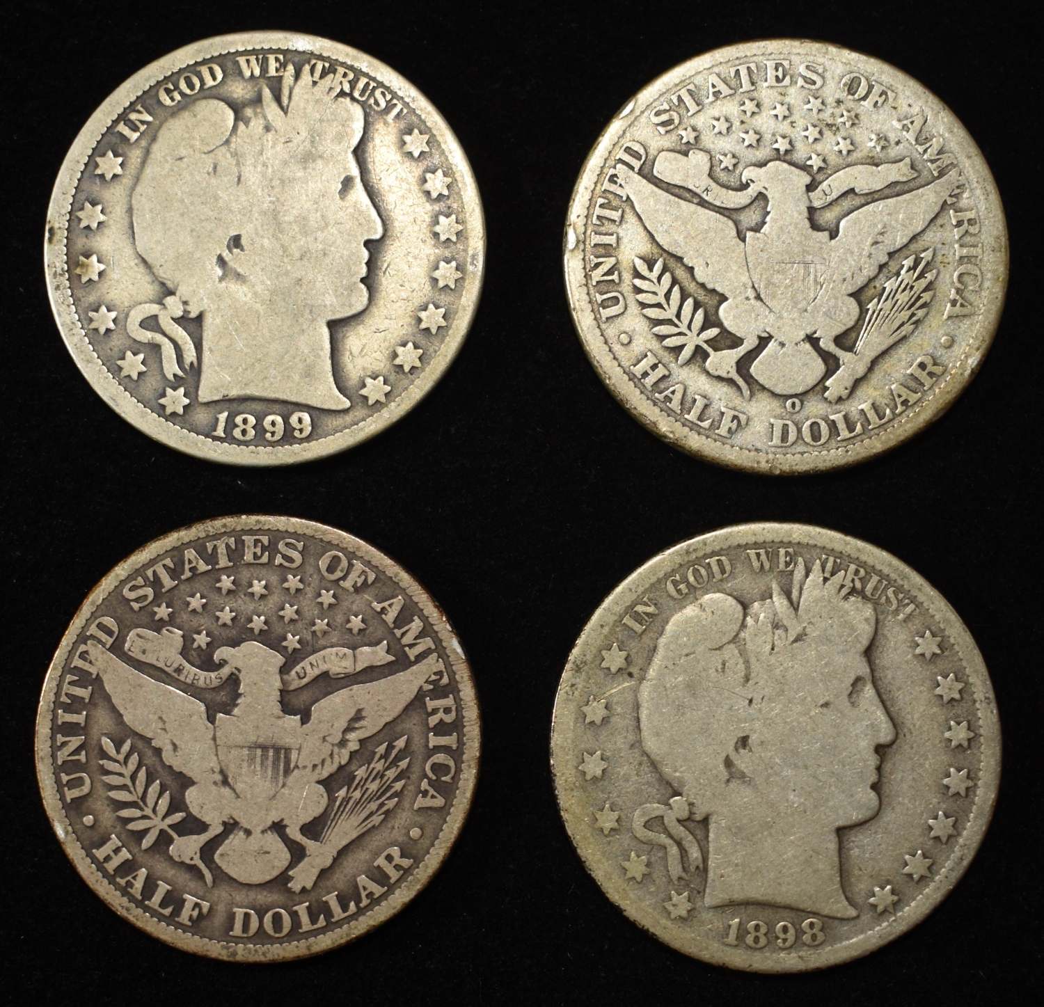(10) 90% SILVER BARBER HALF DOLLARS