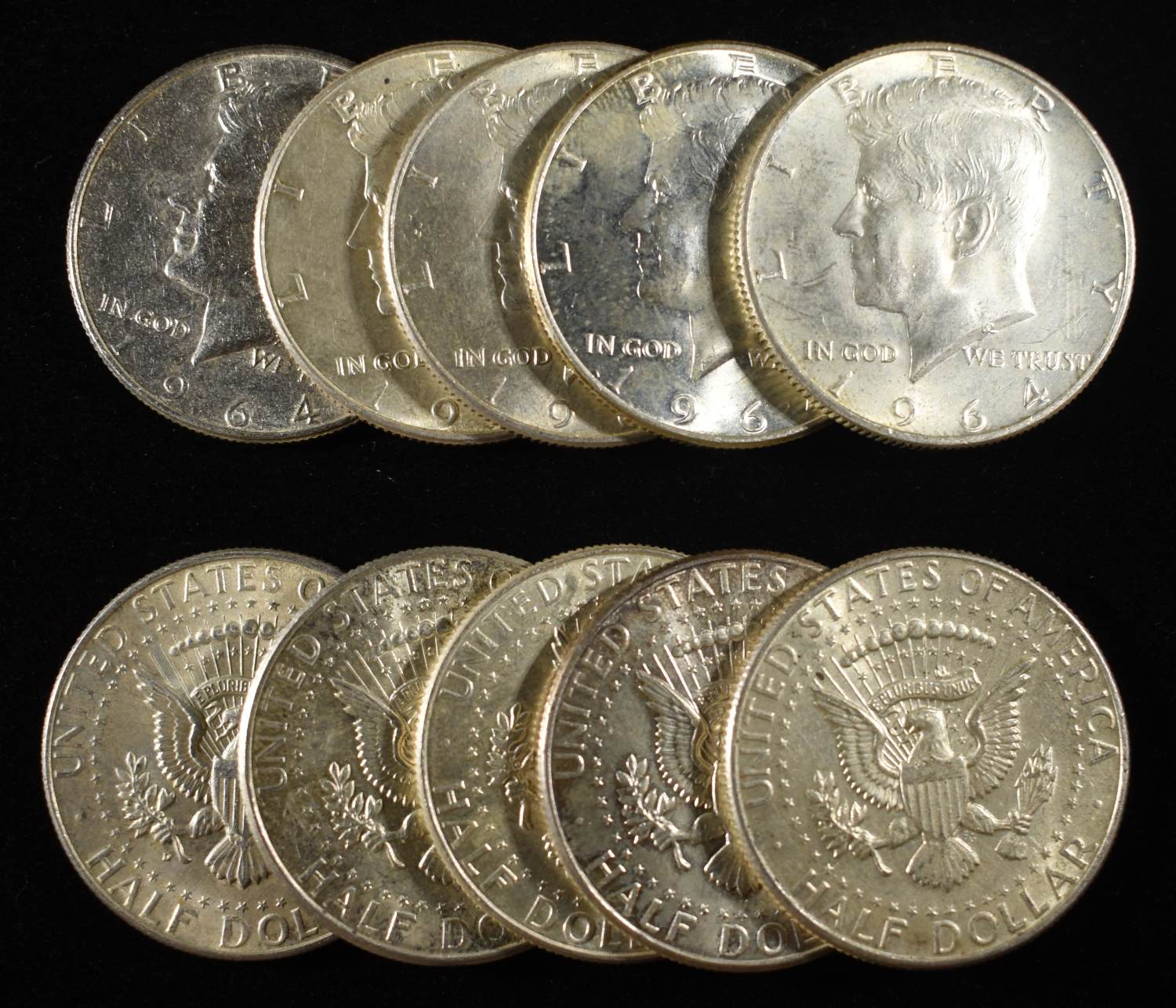 (10) 90% SILVER KENNEDY HALF DOLLARS