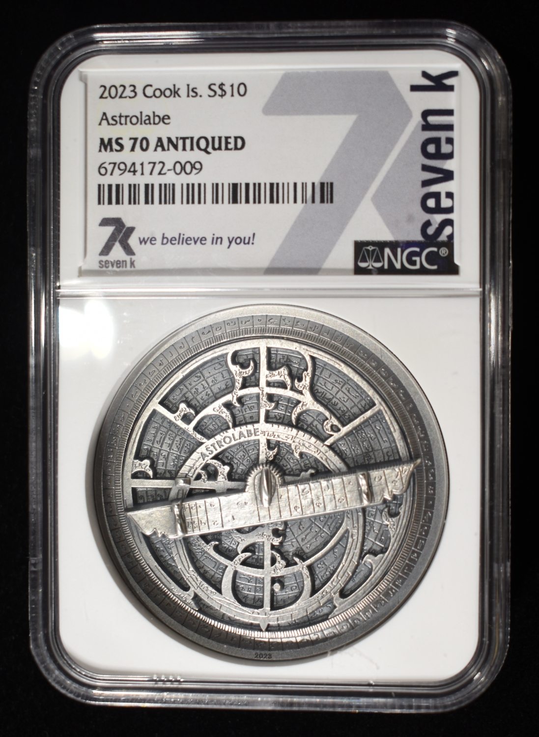 2023 COOK IS. SILVER ASTROLABE NGC MS-70 ANTIQUED