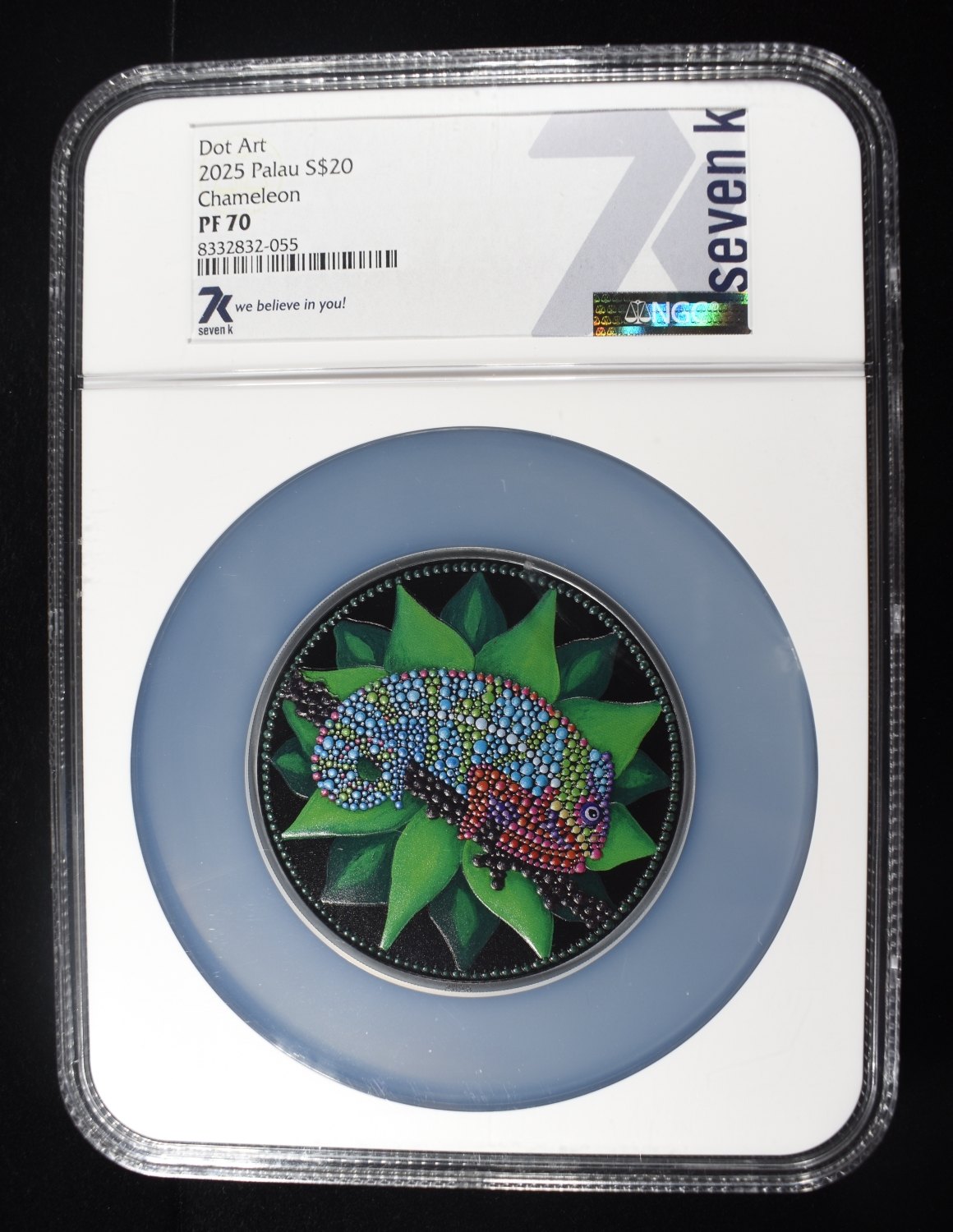 2025 $20 PALAU CHAMELEON DOT ART NGC PF70