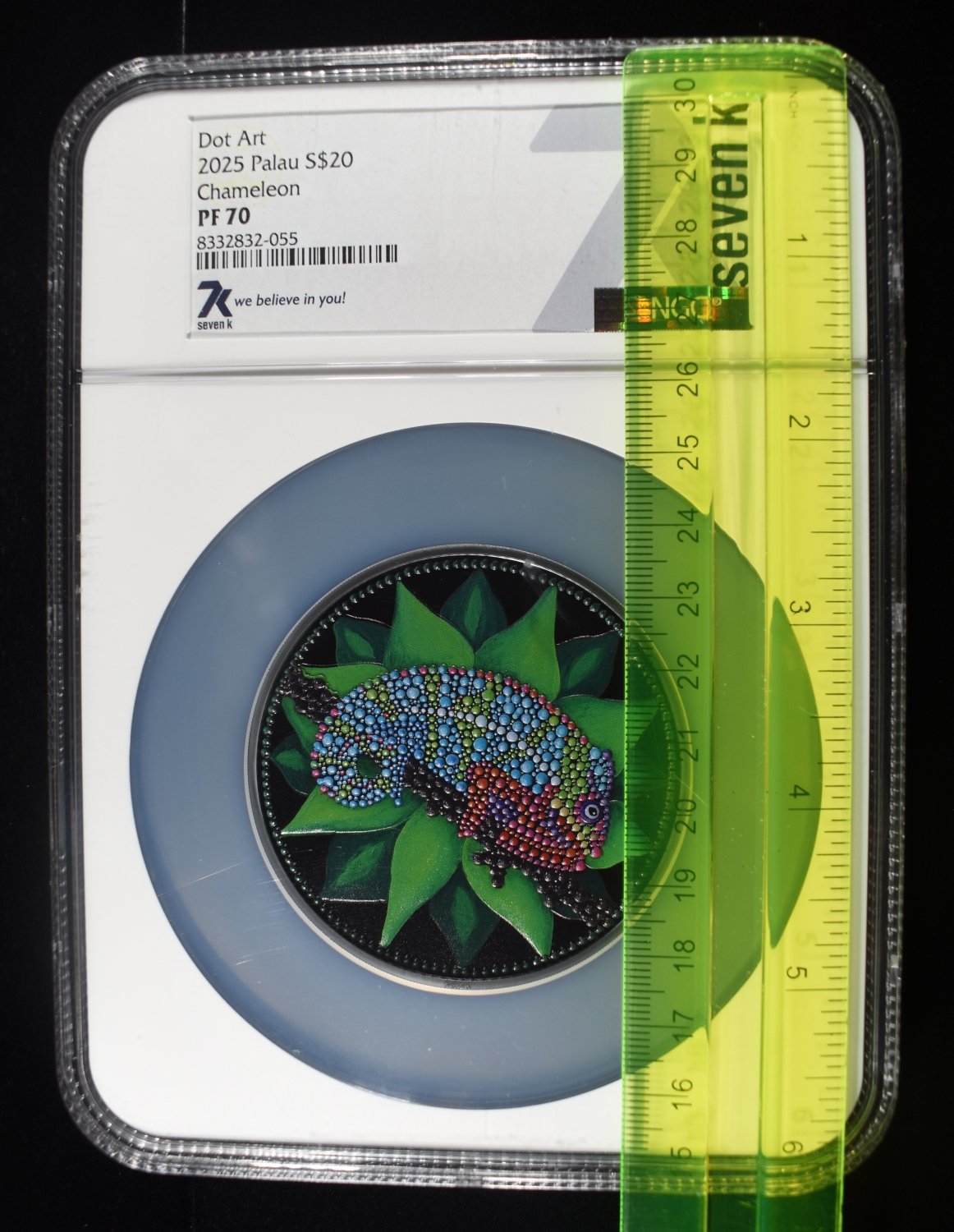 2025 $20 PALAU CHAMELEON DOT ART NGC PF70