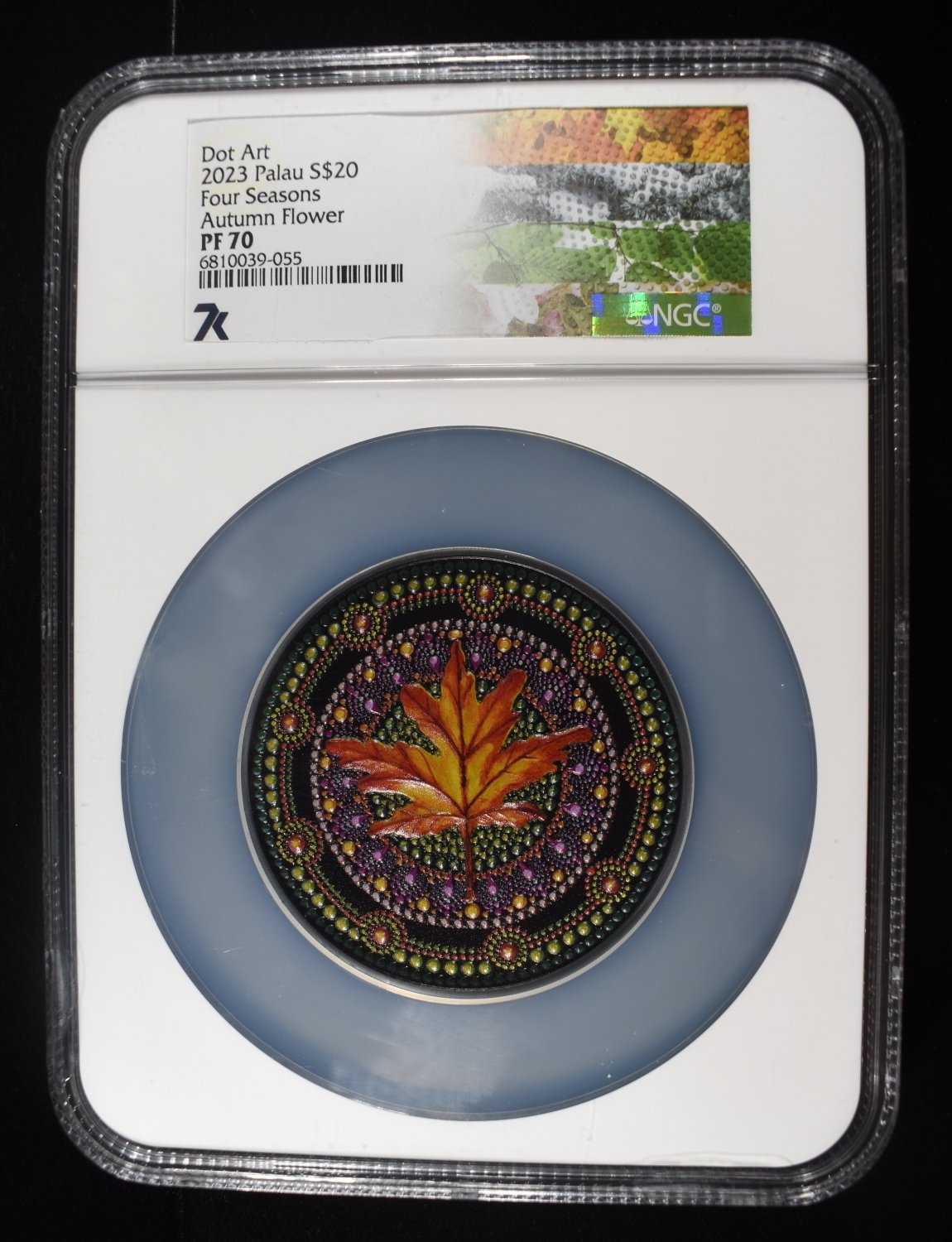 2023 $20 PALAU AUTUMN FLOWER DOT ART NGC PF70