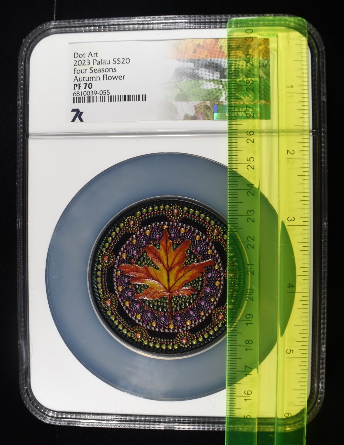 2023 $20 PALAU AUTUMN FLOWER DOT ART NGC PF70