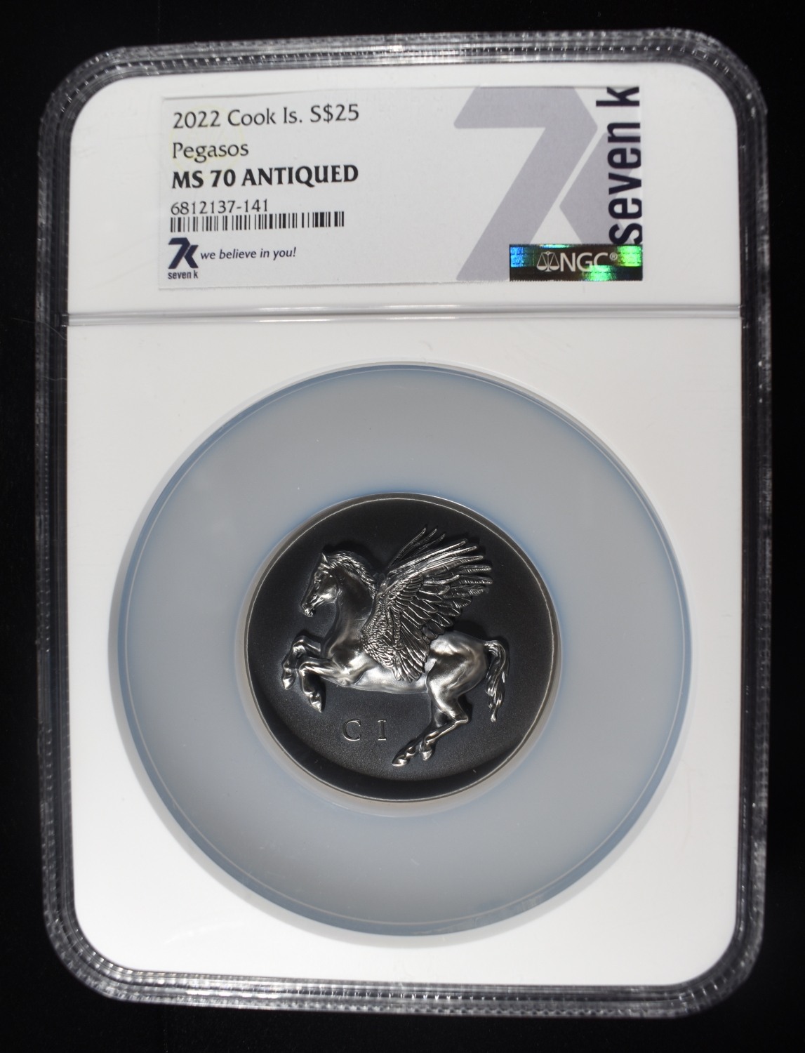 2022 $25 COOK IS. PEGASOS NGC MS70 ANTIQUED