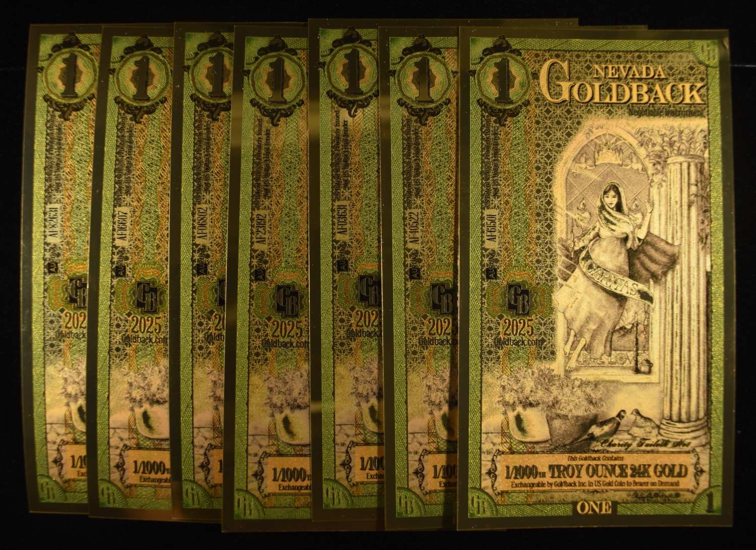 (7) $1 GOLDBACKS 1/1000TH TROY OZ 24K GOLD