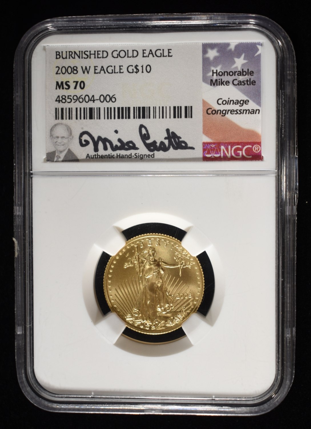 2008-W BURNISHED 1/4 OZ $10 GOLD EAGLE NGC MS-70