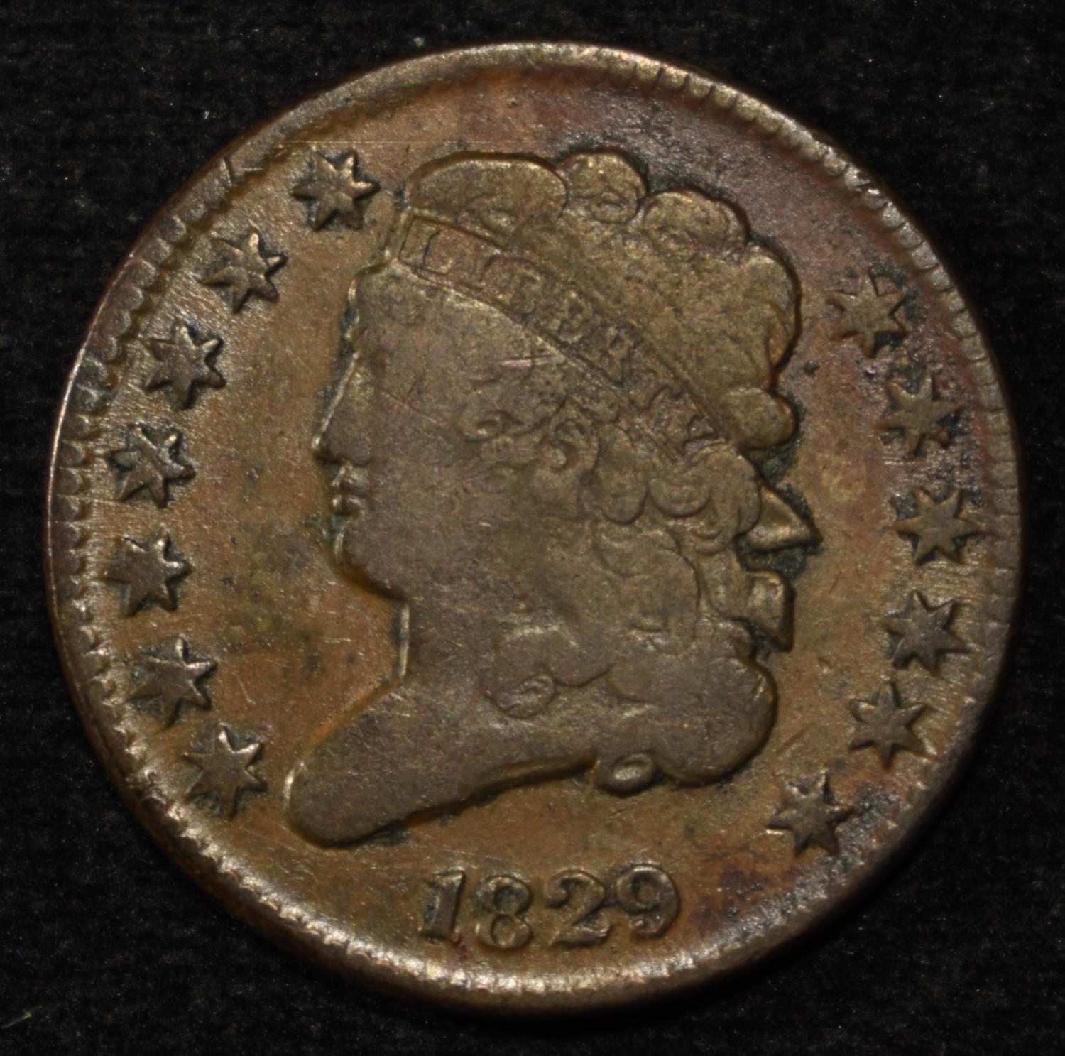 1829 HALF CENT VF