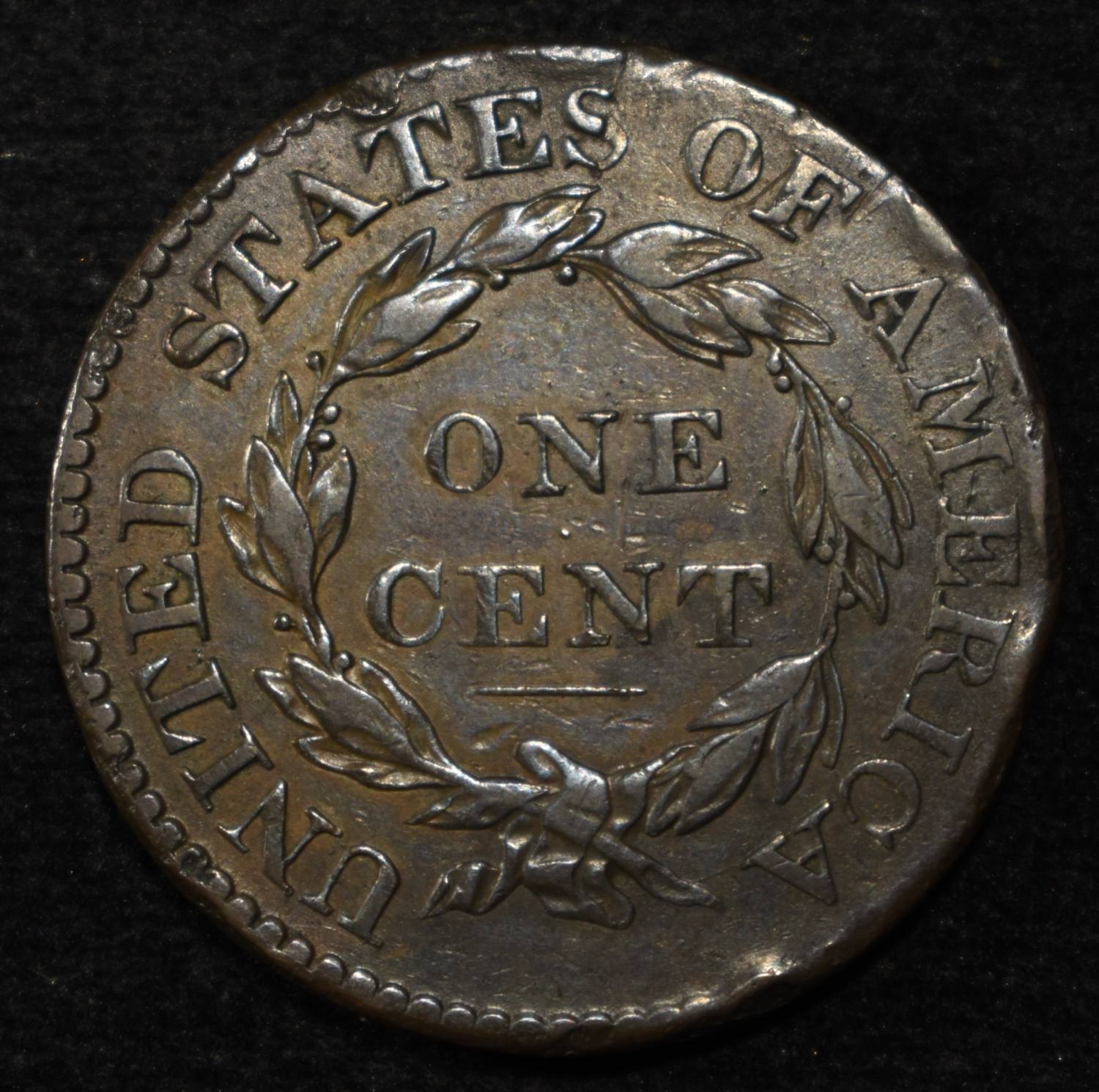 1825 LARGE CENT VF RIM DINGS