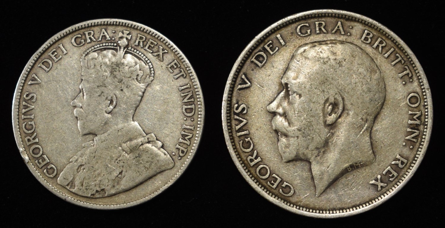 1914 1 CROWN & 1917 50 CENT FOREIGN 92.5% SILVER