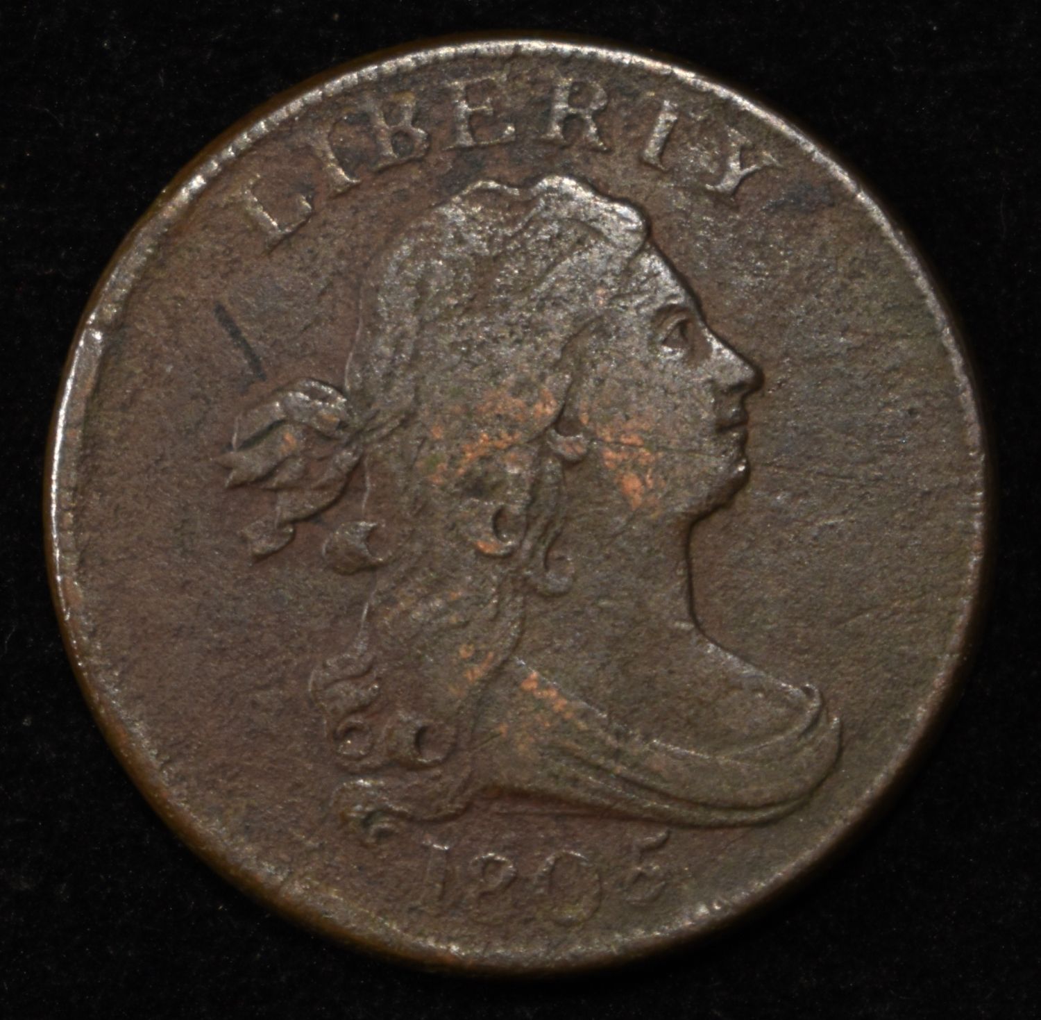 1805 DRAPED BUST HALF CENT VF