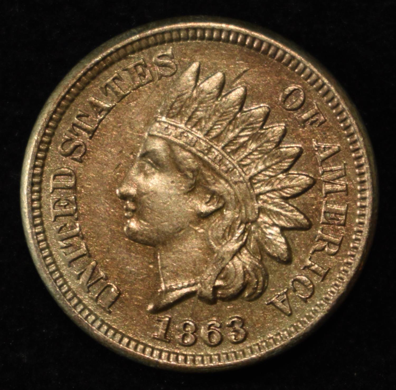 1863 INDIAN HEAD CENT GEM BU