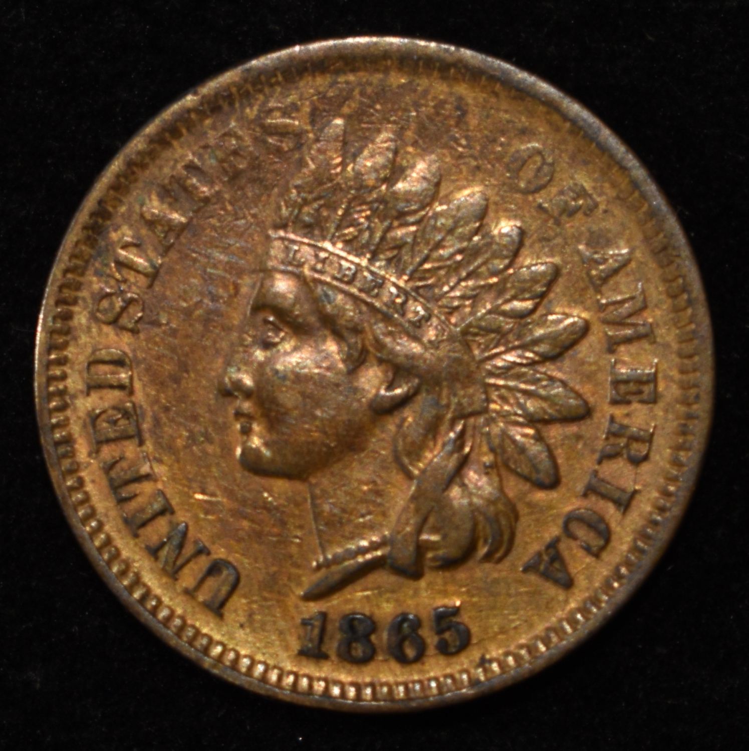 1865 INDIAN HEAD CENT AU/BU RB