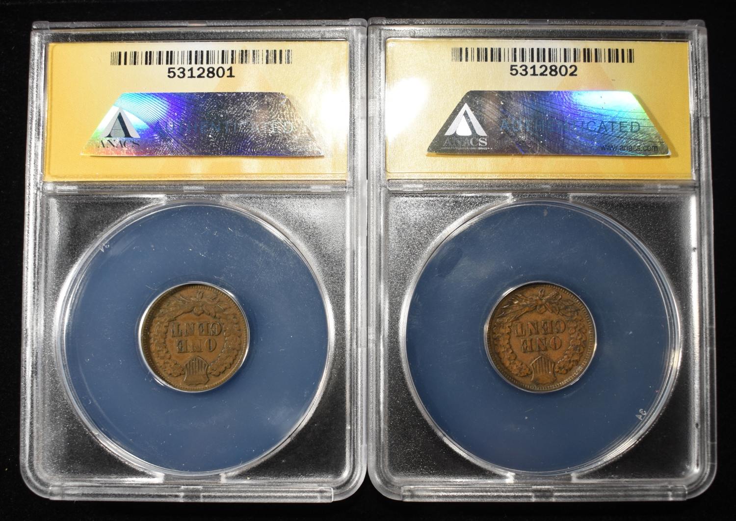 1865 & 1894 INDIAN HEAD CENTS ANACS EF45-VF30