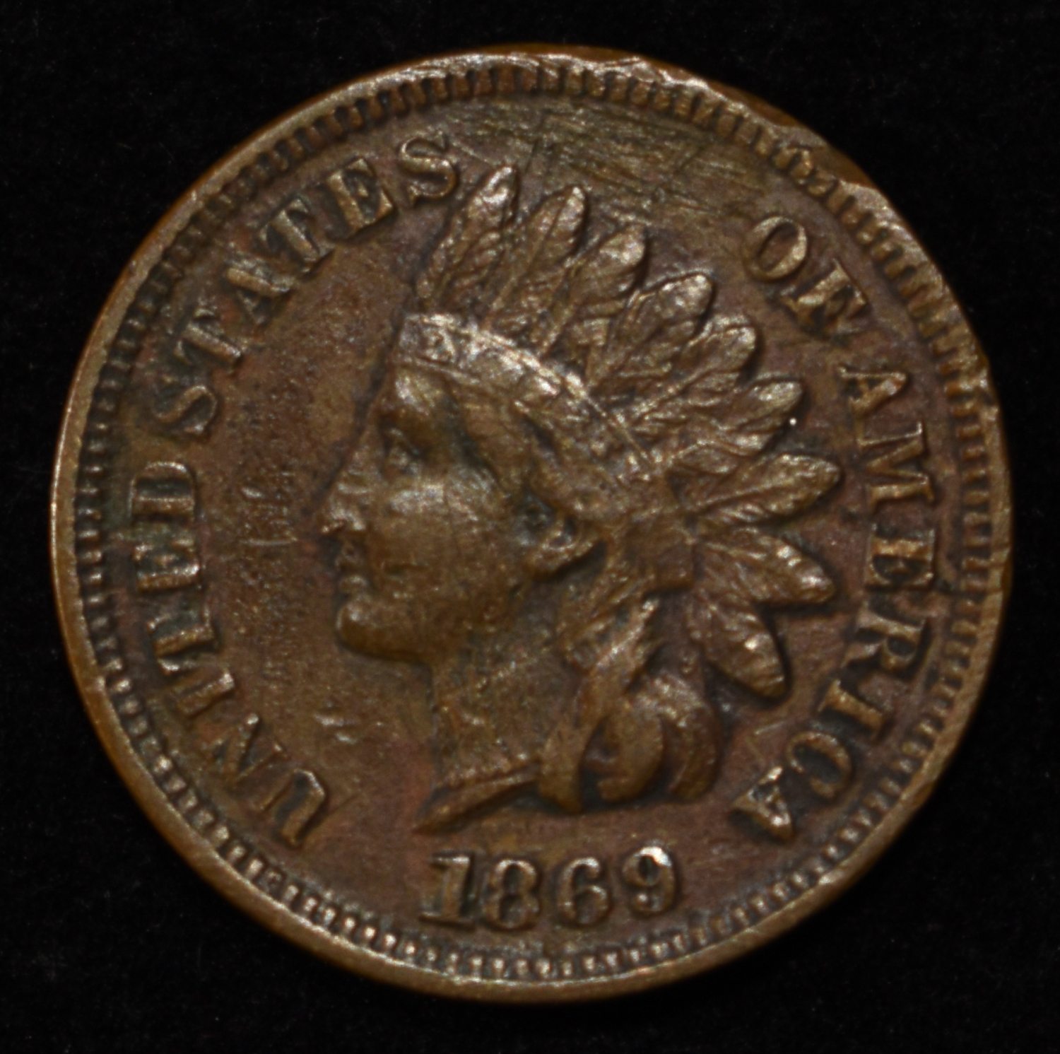1869 INDIAN HEAD CENT XF