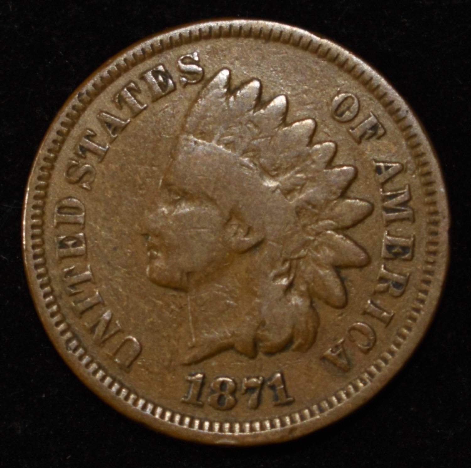 1871 INDIAN HEAD CENT VF