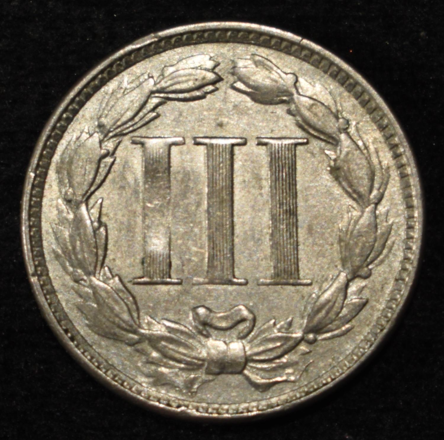 1872 3-CENT NICKEL CH ORIG UNC