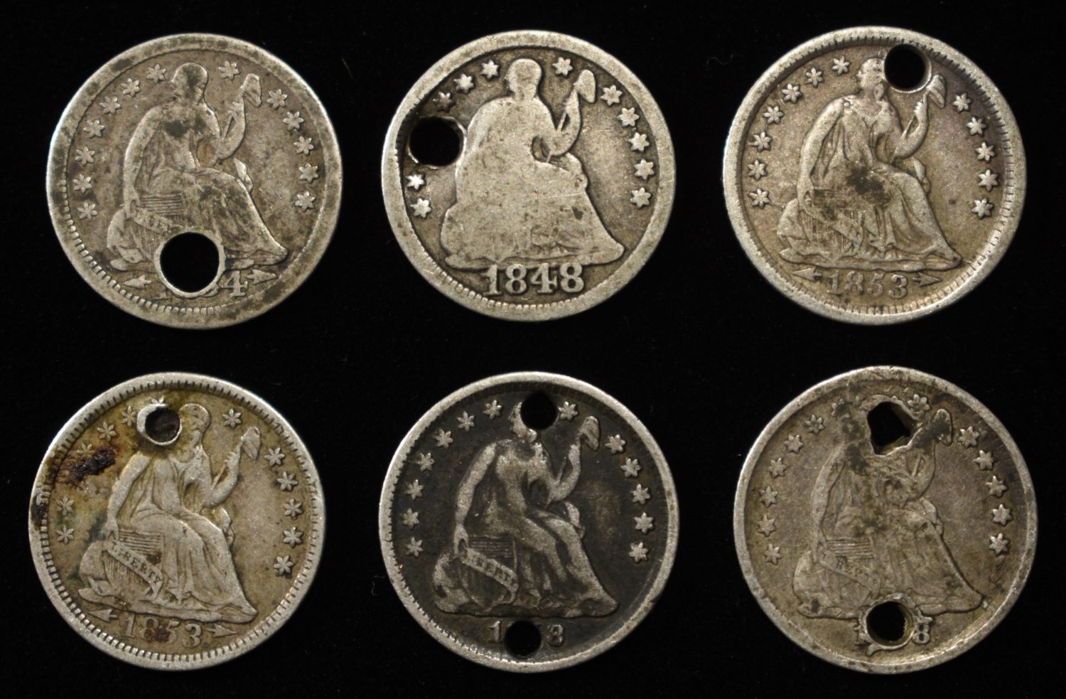 (6) LIBERTY SEATED HALF DIMES DAMAGED