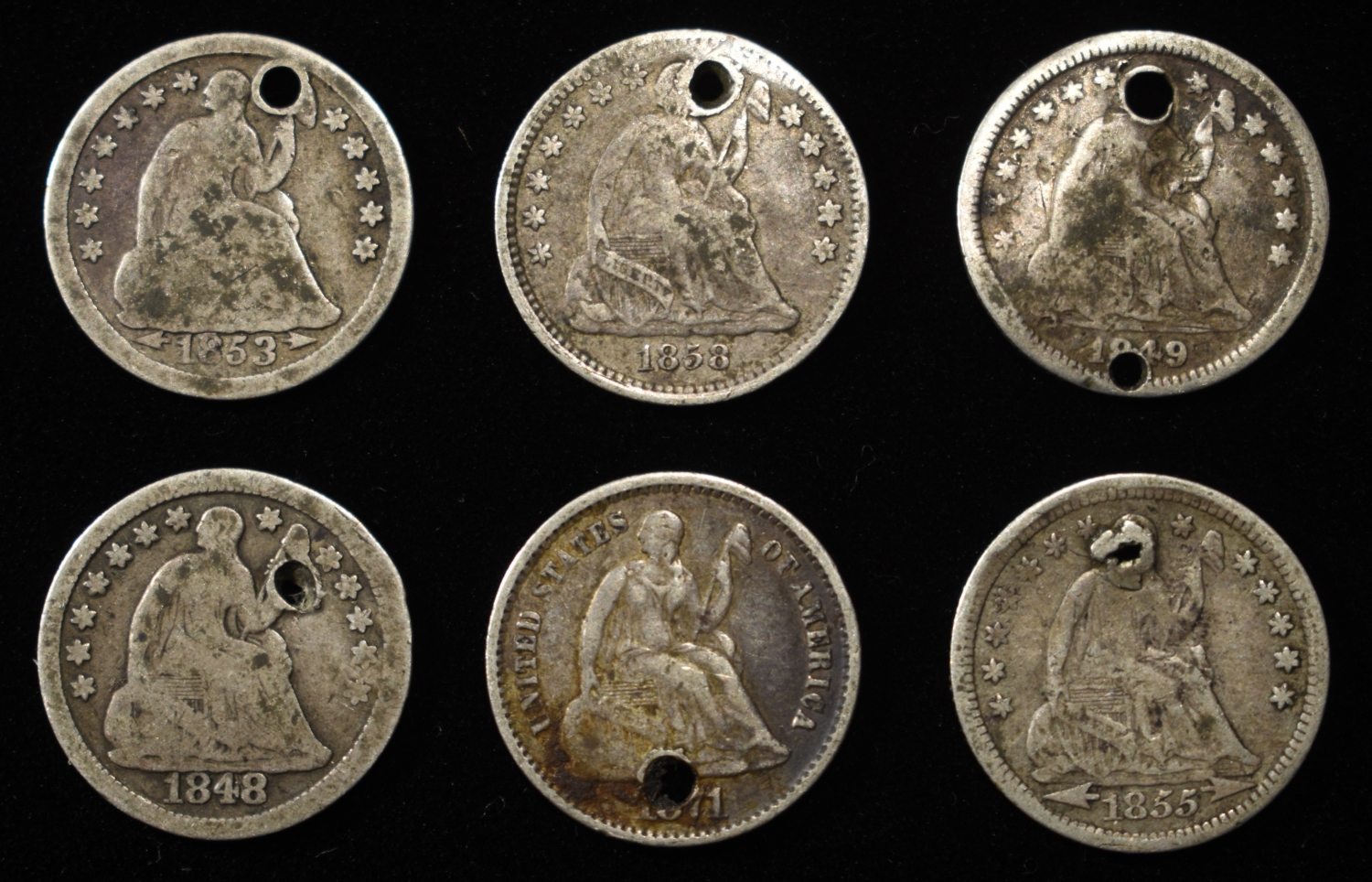(6) LIBERTY SEATED HALF DIMES DAMAGED
