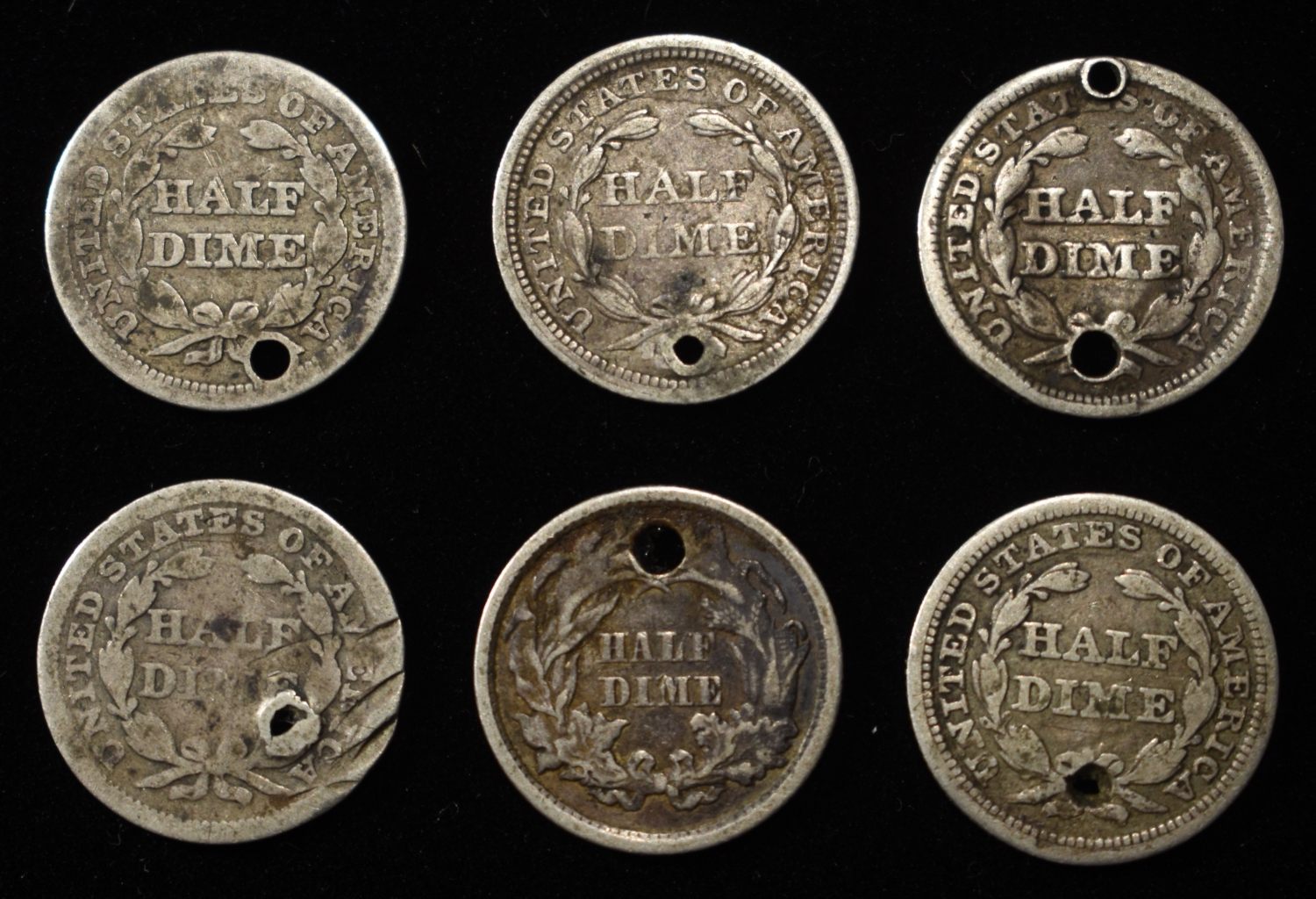 (6) LIBERTY SEATED HALF DIMES DAMAGED