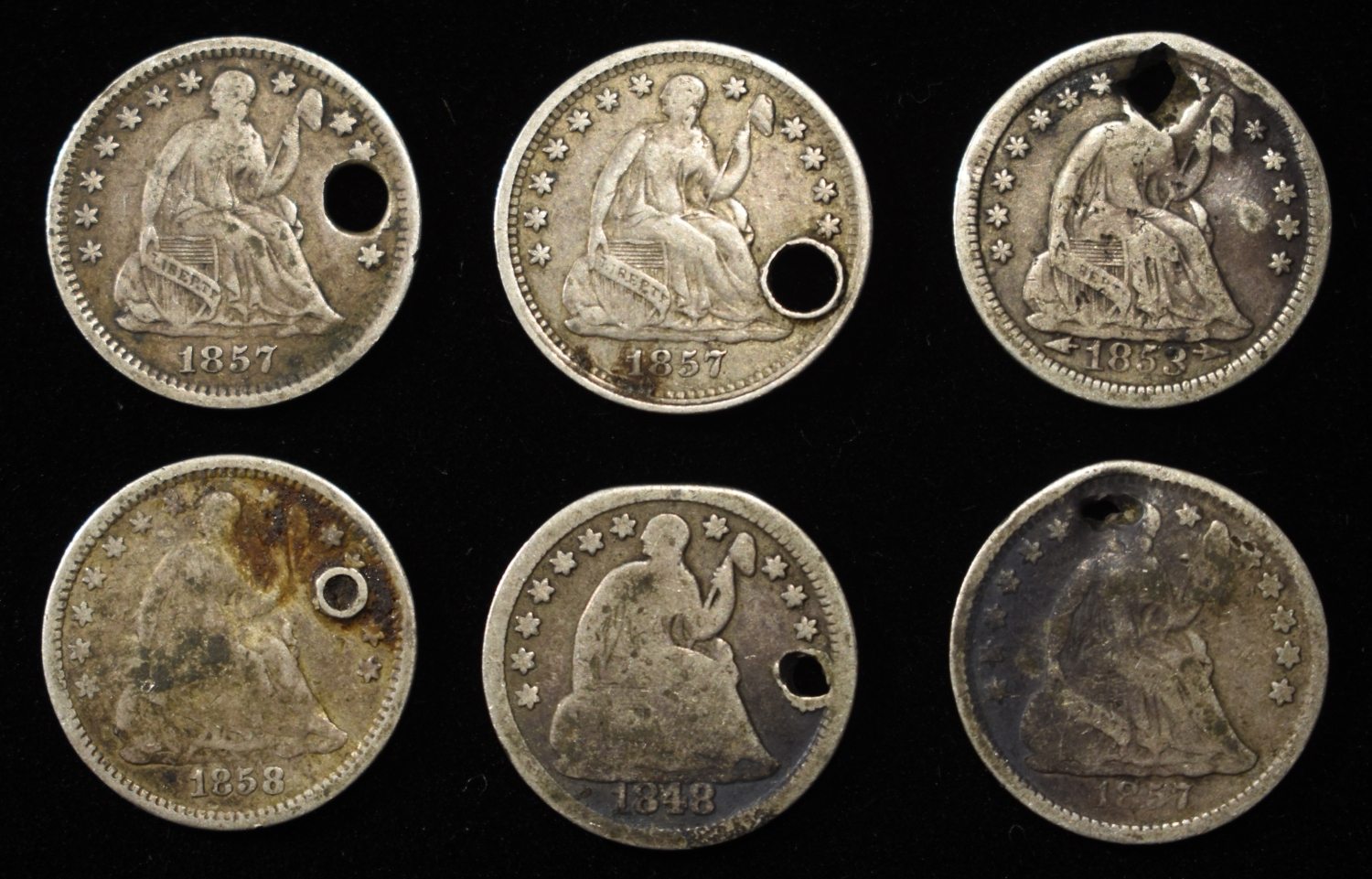 (6) LIBERTY SEATED HALF DIMES DAMAGED