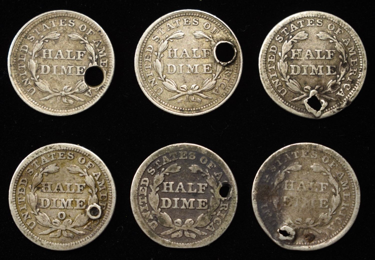 (6) LIBERTY SEATED HALF DIMES DAMAGED