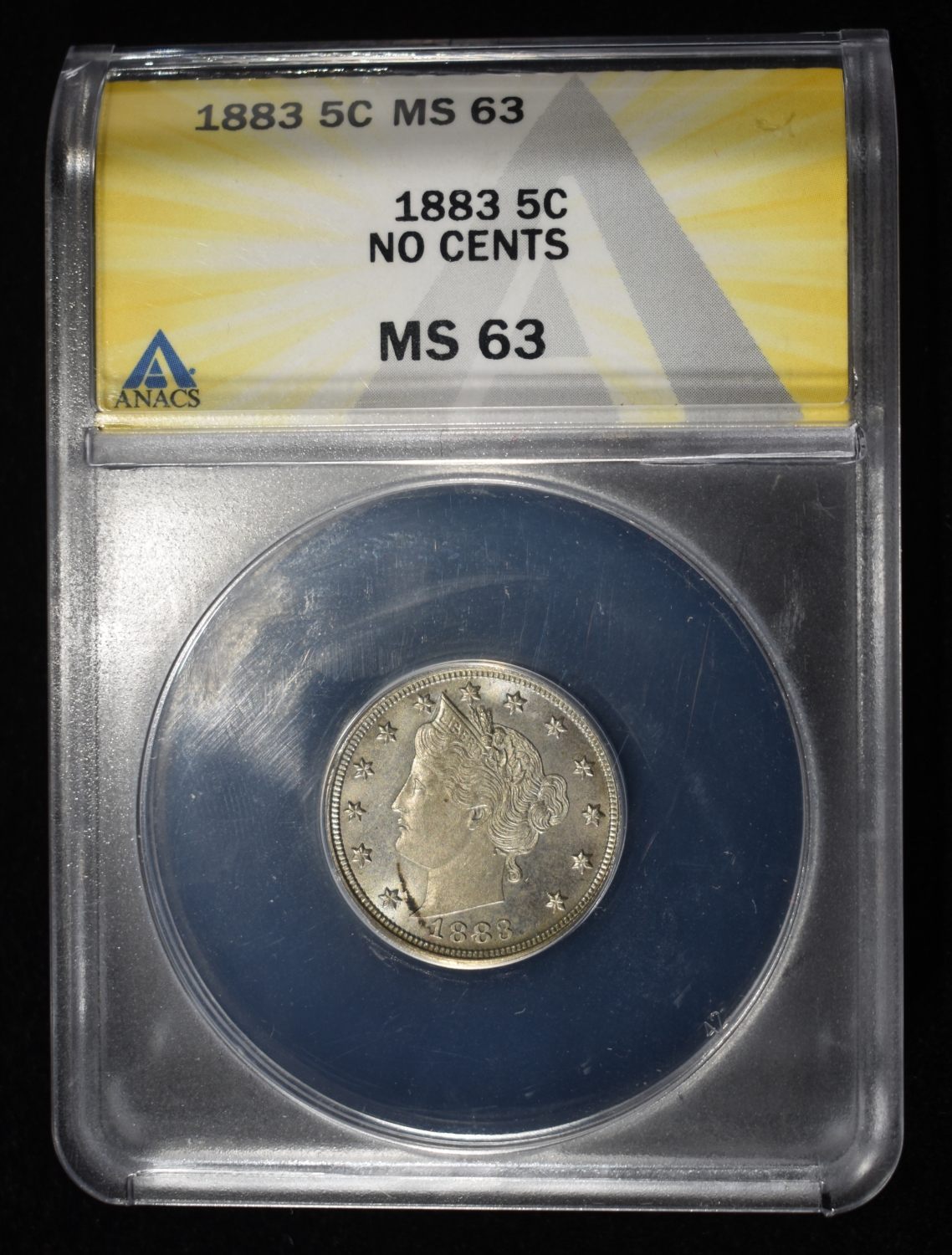 1883 NC 'V' NICKEL ANACS MS63