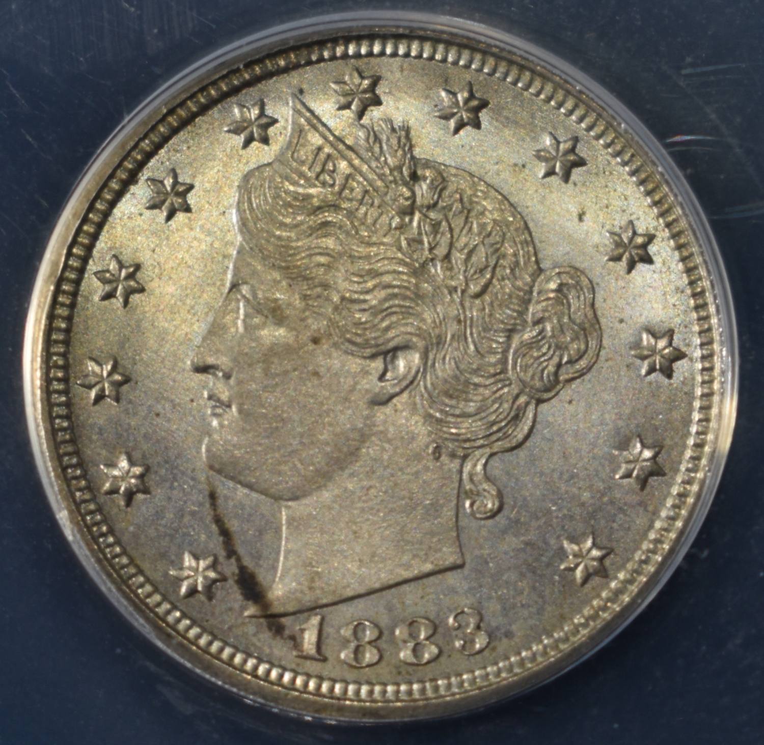 1883 NC 'V' NICKEL ANACS MS63