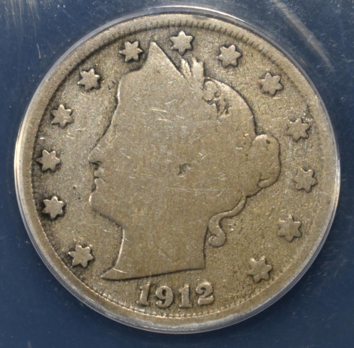 1912-S "V" NICKEL GOOD 6 ANACS