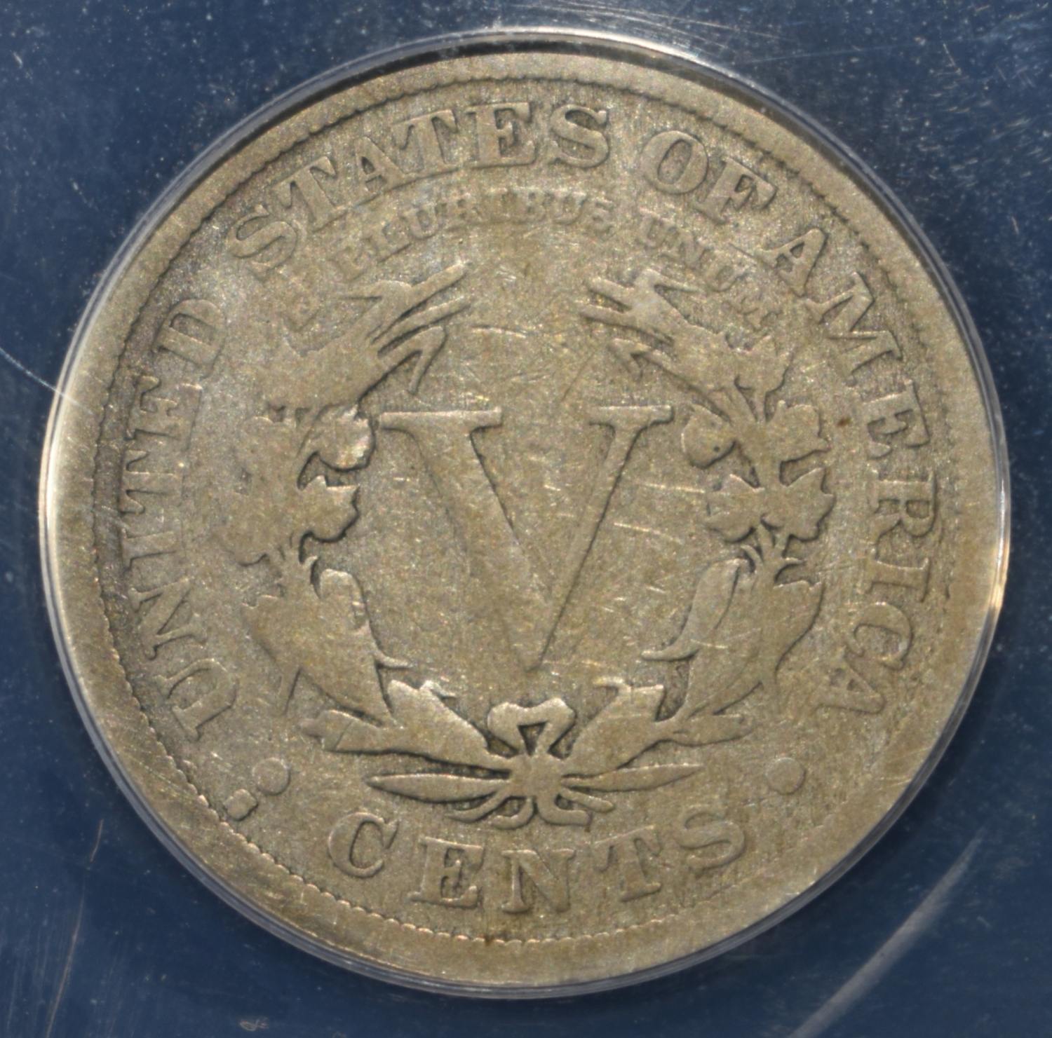 1912-S "V" NICKEL GOOD 6 ANACS