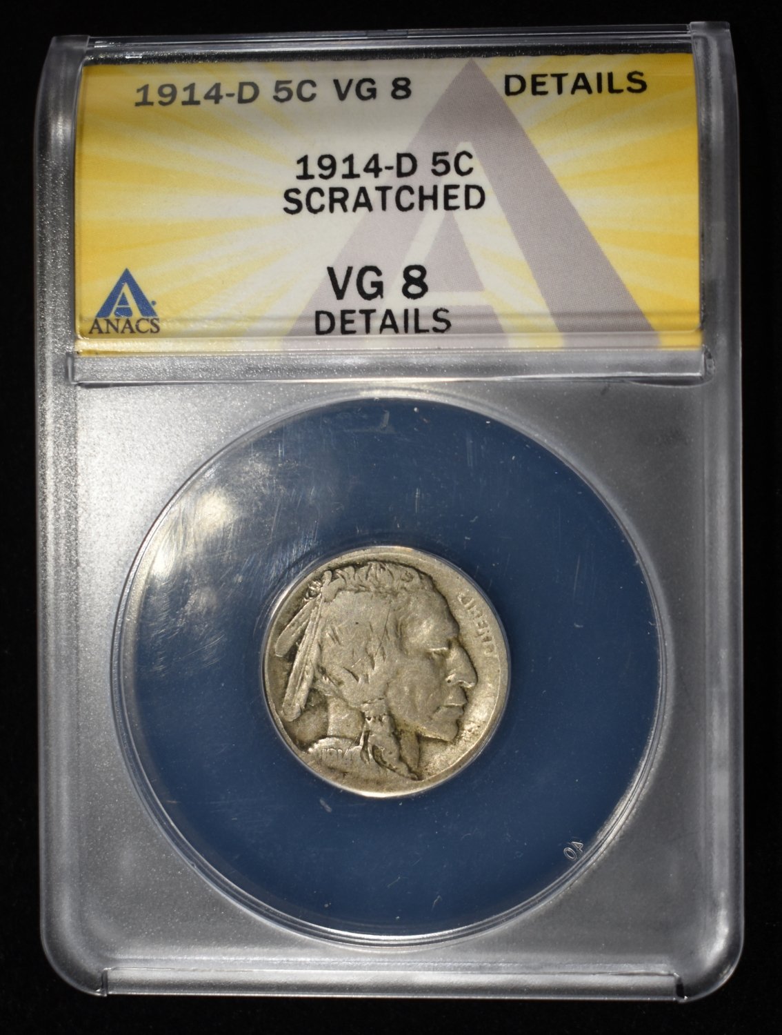1914-D BUFFALO NICKEL VG8 DETAILS SCRATCHED ANACS