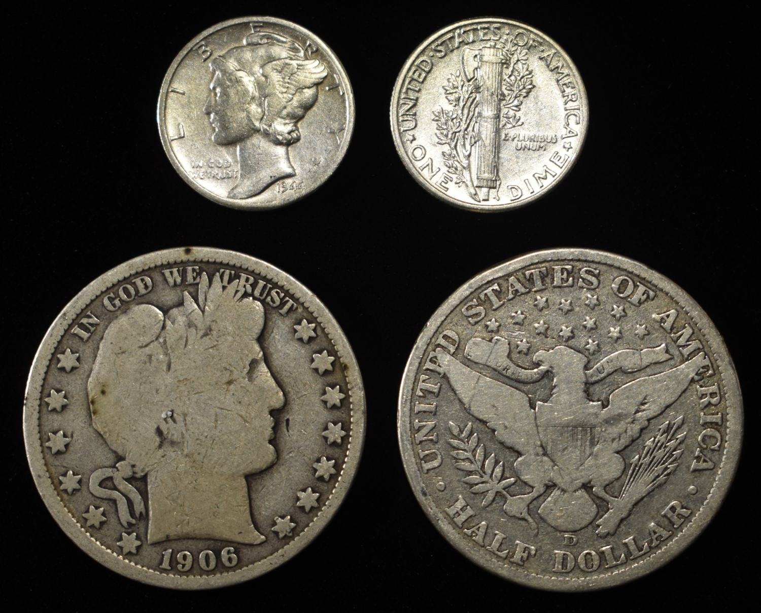 (20) MERCURY DIMES, (4) BARBER HALVES 90% SILVER