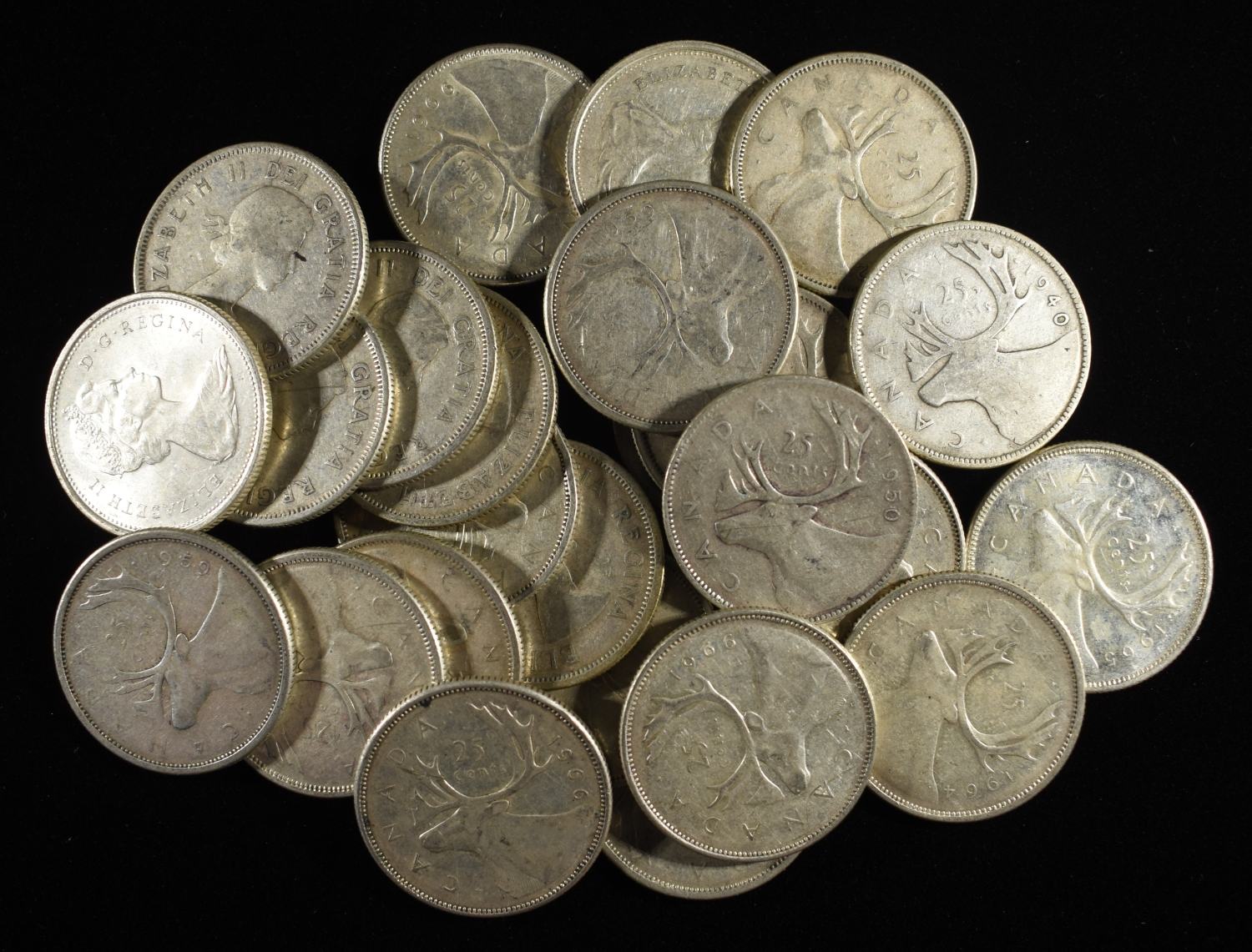 (25) CANADIAN QUARTERS 80% SILVER