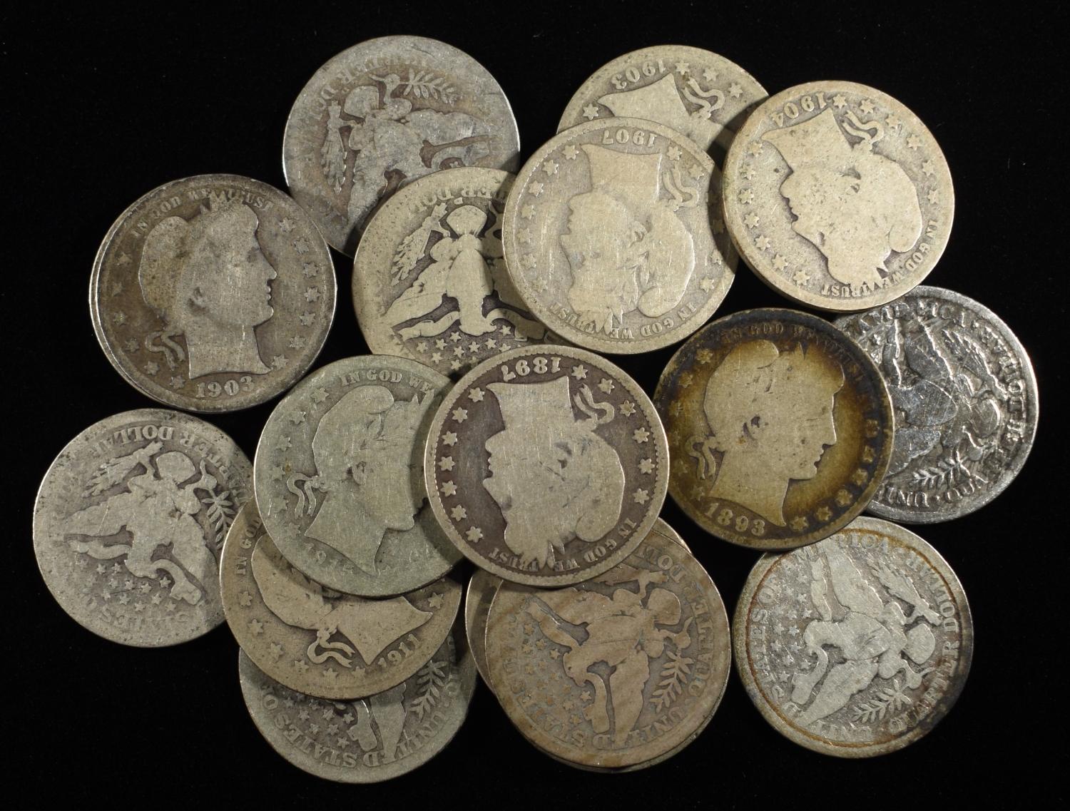(20) BARBER QUARTERS 90% SILVER