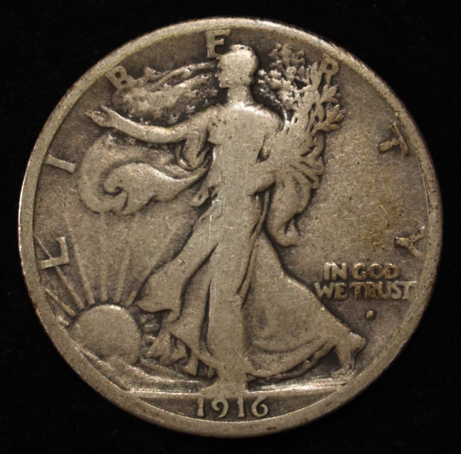 1916-S WALKING LIBERTY HALF DOLLAR FINE