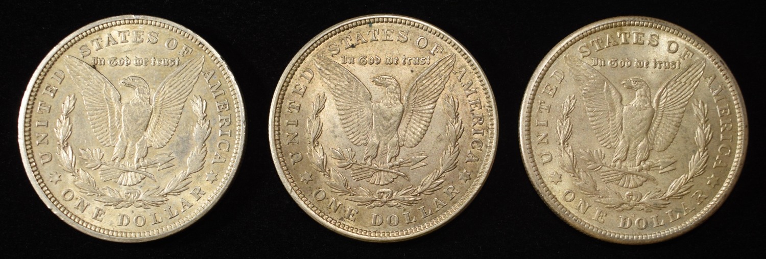 1921-P,D,S MORGAN DOLLARS AU
