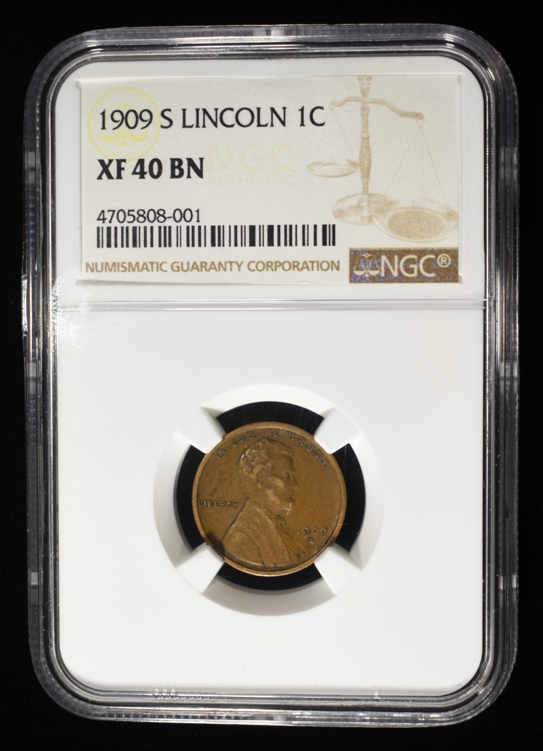1909-S WHEAT CENT XF 40 BN NGC